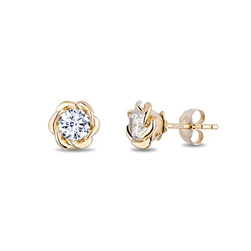 Enchanted Disney Fine Jewelry 14K Yellow Gold over Sterling Silver with 1/3 CTTW Lab Grown Diamond, Disney's Belle Solitaire Earrings