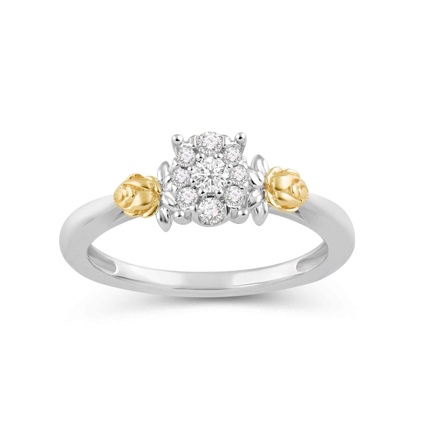 Enchanted Disney Fine Jewelry 14K Yellow Gold Over Sterling Silver with 1/5 CTTW Diamonds Belle Ring
