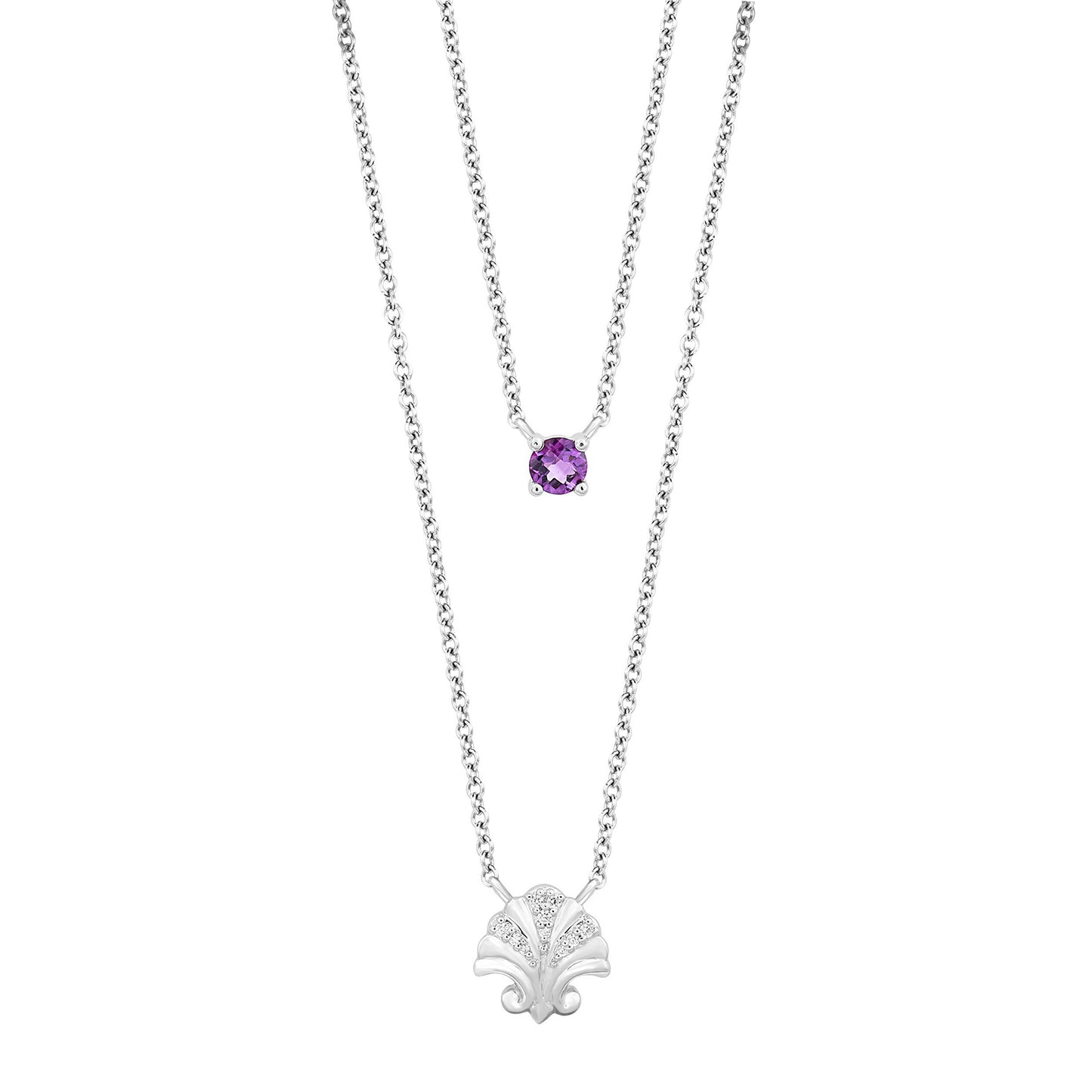 Enchanted Disney Fine Jewelry Sterling Silver with Diamond Accents and Amethyst, Disney's Ariel Necklace