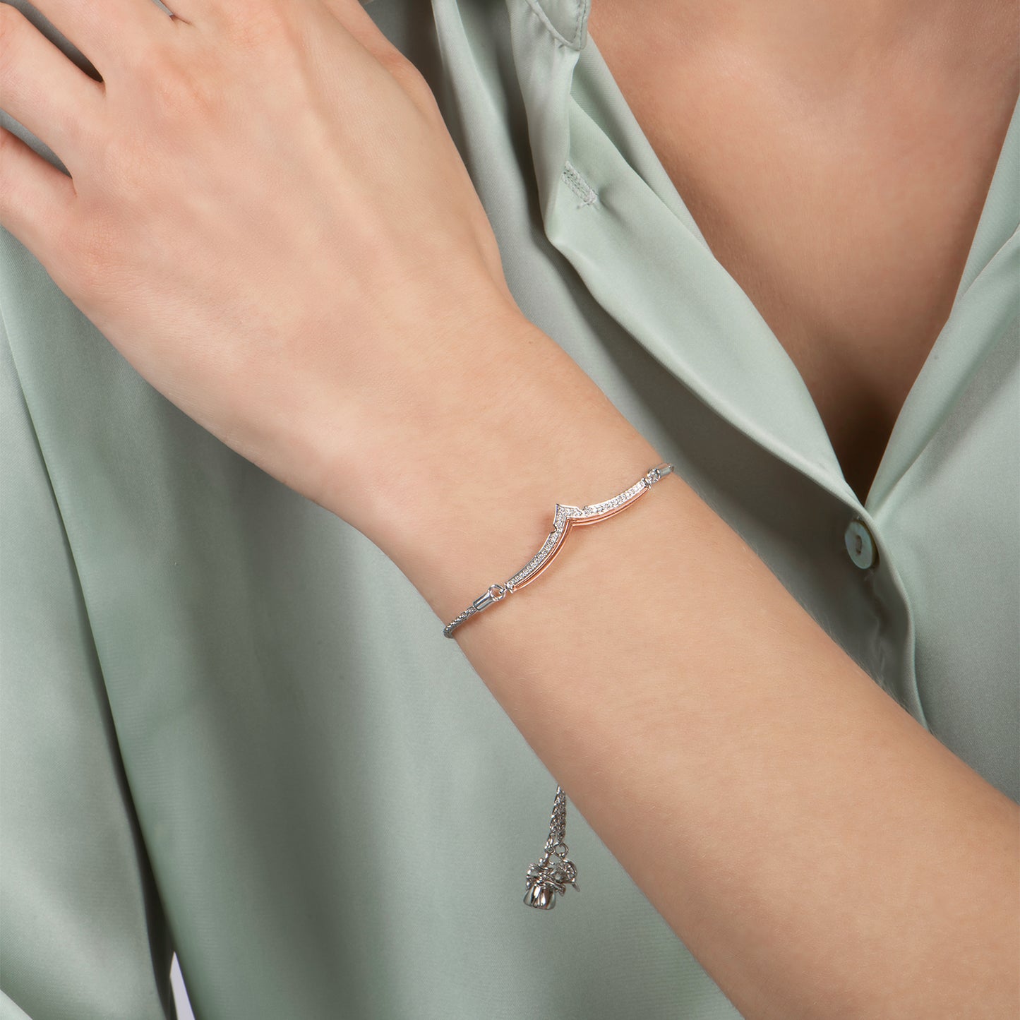 Enchanted Disney Fine Jewelry Sterling Silver and 10K Rose Gold with 1/10 CTTW Aurora Bracelet