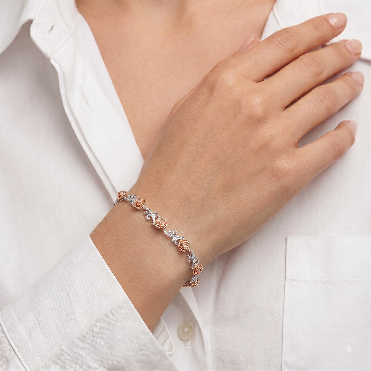 Enchanted Disney Fine Jewelry 14K Rose Gold over Sterling Silver with 1/10 CTTW Diamonds Belle Bracelet