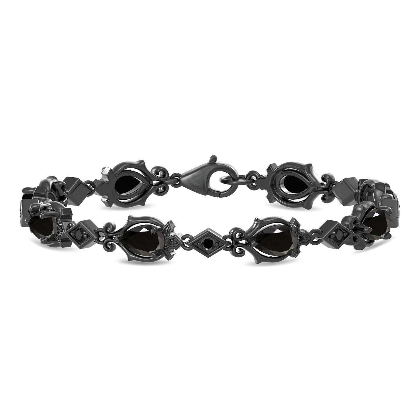 Enchanted Disney Fine Jewelry Black Rhodium over Sterling Silver with 1/20 CTTW Diamonds and Black Onyx Maleficent Bracelet