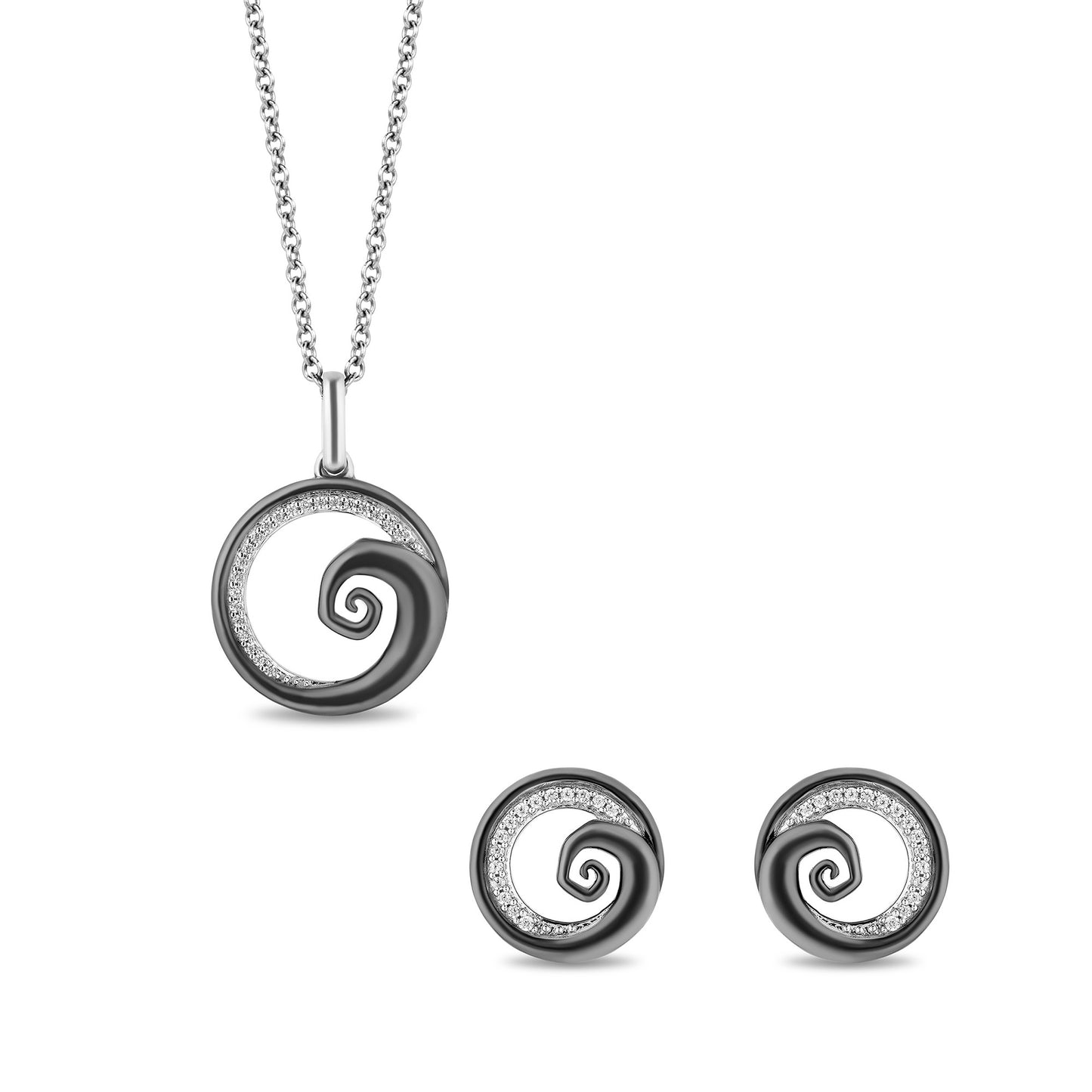 Disney Jewels Black Rhodium over Sterling Silver with 1/10 CTTW Diamonds, Disney Tim Burton's  The Nightmare Before Christmas Necklace and Earrings Set