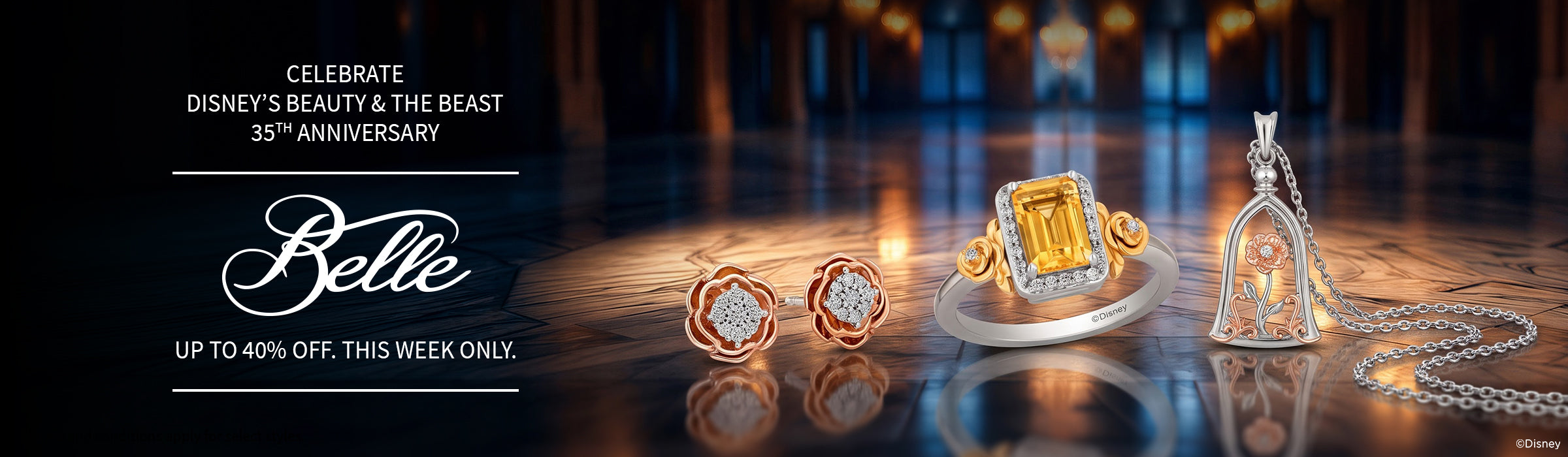 Disney's Belle Inspired Diamond And Gemstone Jewelry Desktop Banner