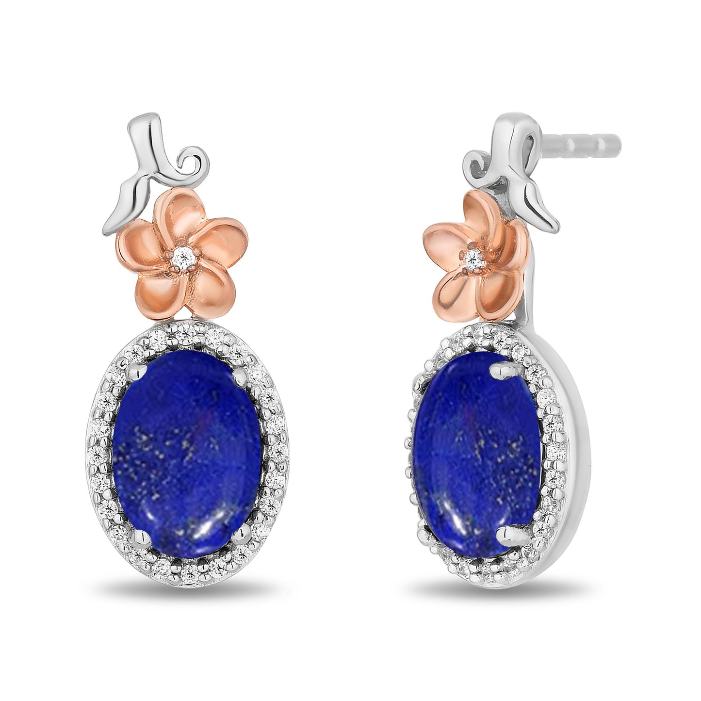 Enchanted Disney Fine Jewelry 14K Rose Gold over Sterling Silver with 1/10 CTTW Diamonds and Lapis Moana Earrings