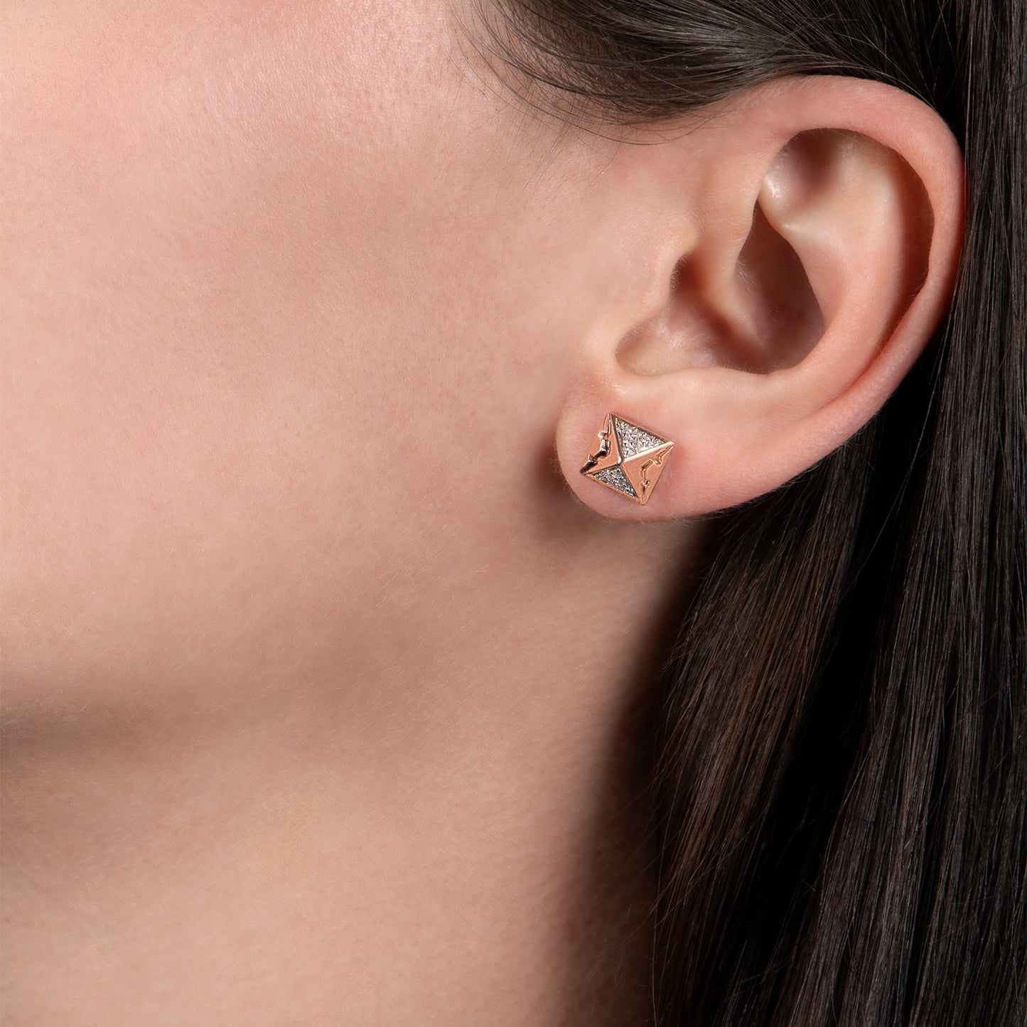 Enchanted Disney Fine Jewelry 10K Rose Gold and Sterling Silver 1/10 CTTW Diamond Aurora Pyramid Stud Earrings