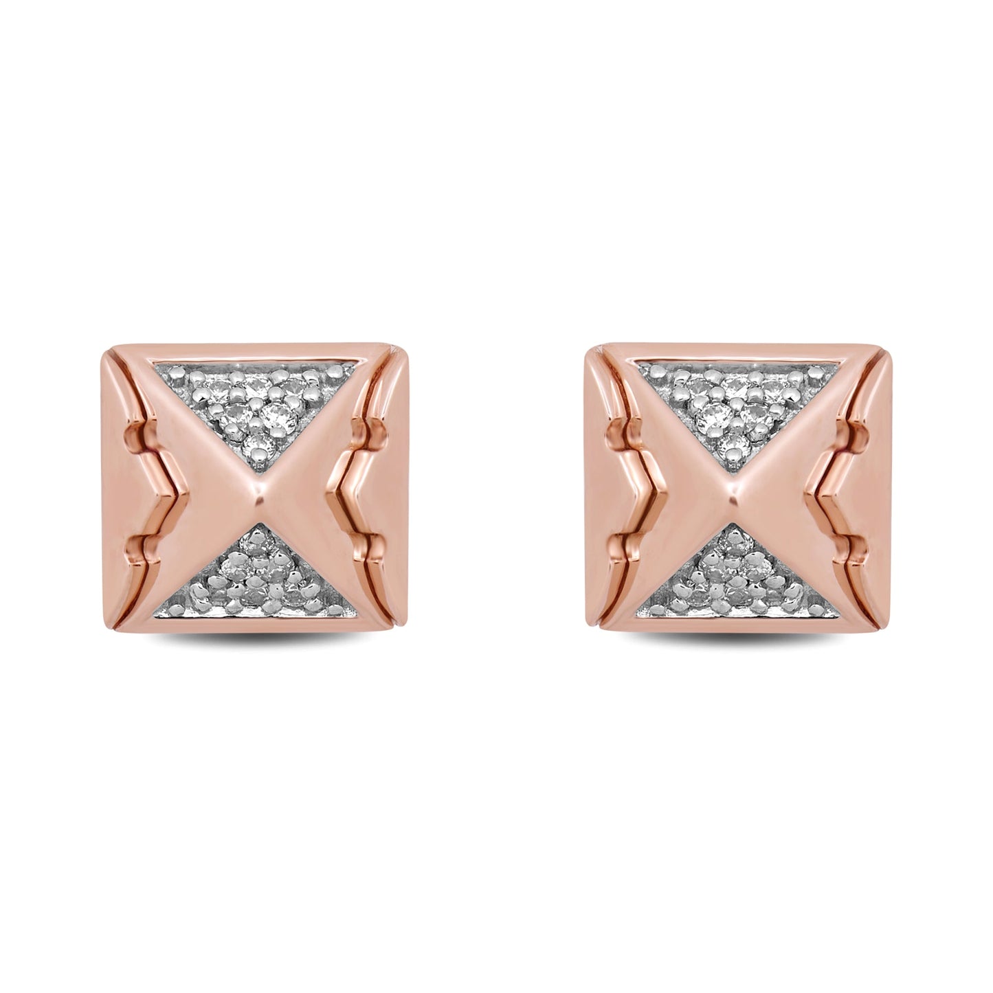 Enchanted Disney Fine Jewelry 10K Rose Gold and Sterling Silver 1/10 CTTW Diamond Aurora Pyramid Stud Earrings