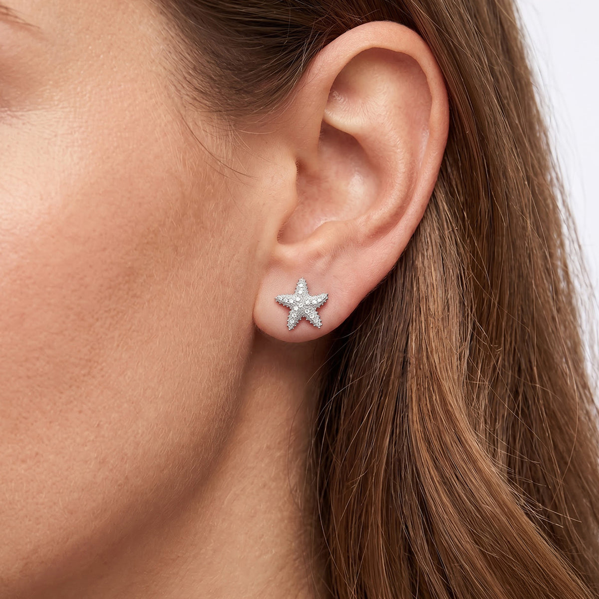 Enchanted Disney Fine Jewelry Sterling Silver with 1/10 CTTW Diamonds Ariel Starfish Earrings