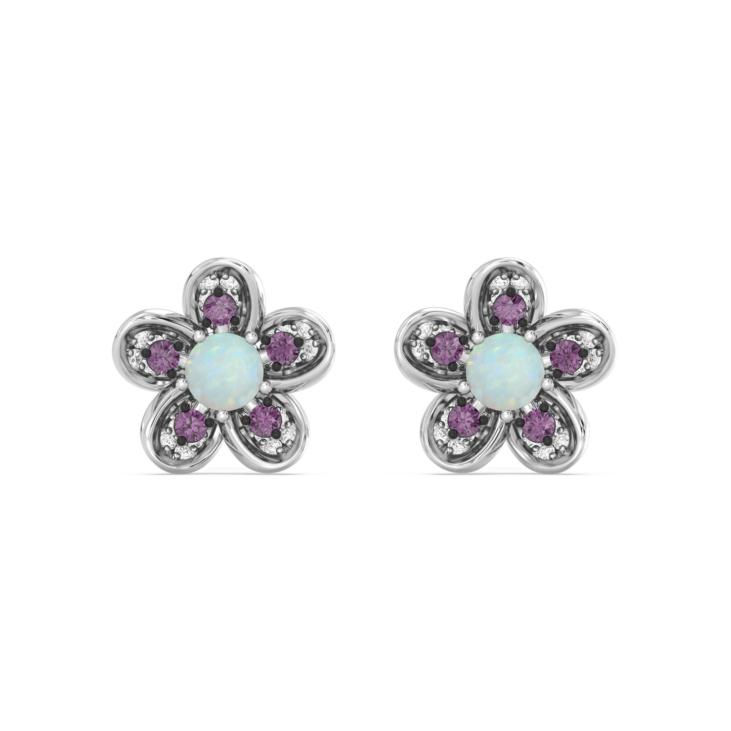 Enchanted Disney Fine Jewelry Sterling Silver and Black Rhodium with 1/5 CTTW Diamonds, Created Opal and Rhodolite Garnet, Disney Princess Mulan Earrings