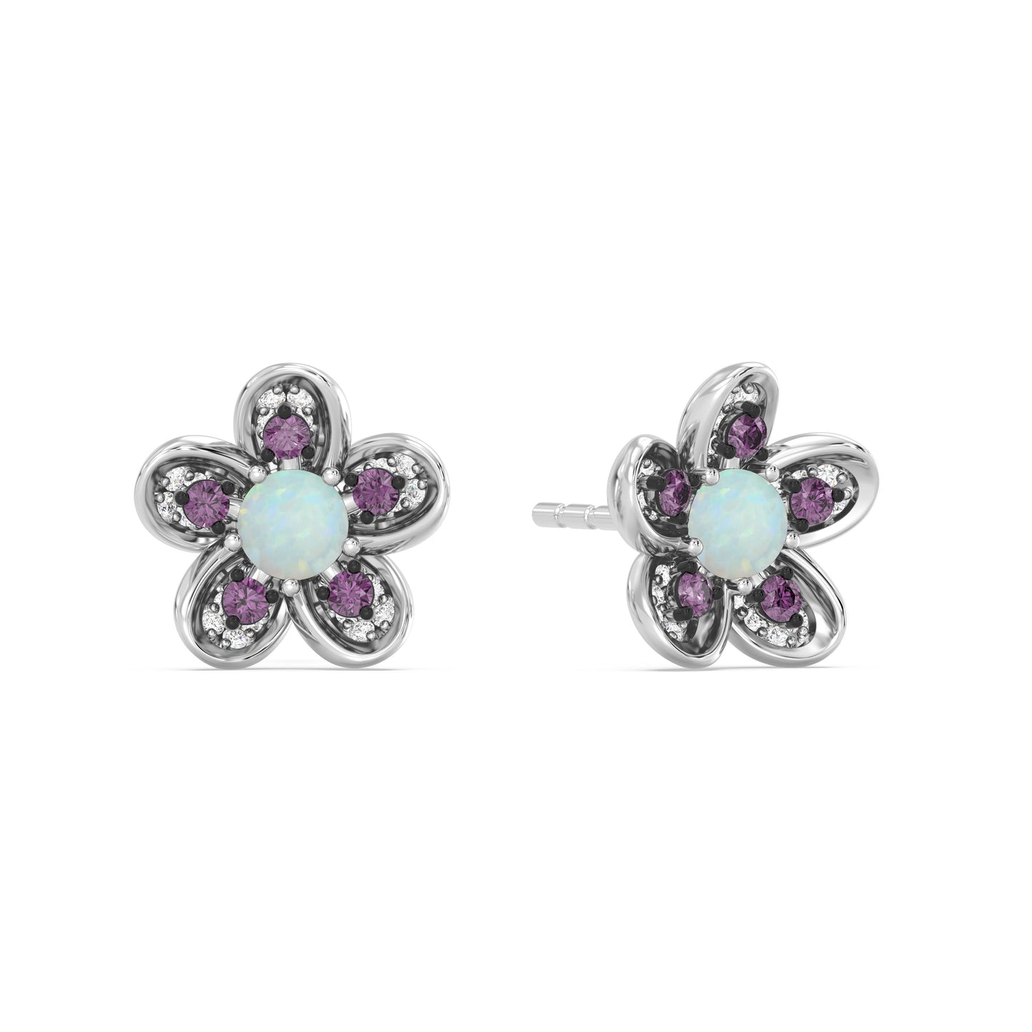 Enchanted Disney Fine Jewelry Sterling Silver and Black Rhodium with 1/5 CTTW Diamonds, Created Opal and Rhodolite Garnet, Disney Princess Mulan Earrings