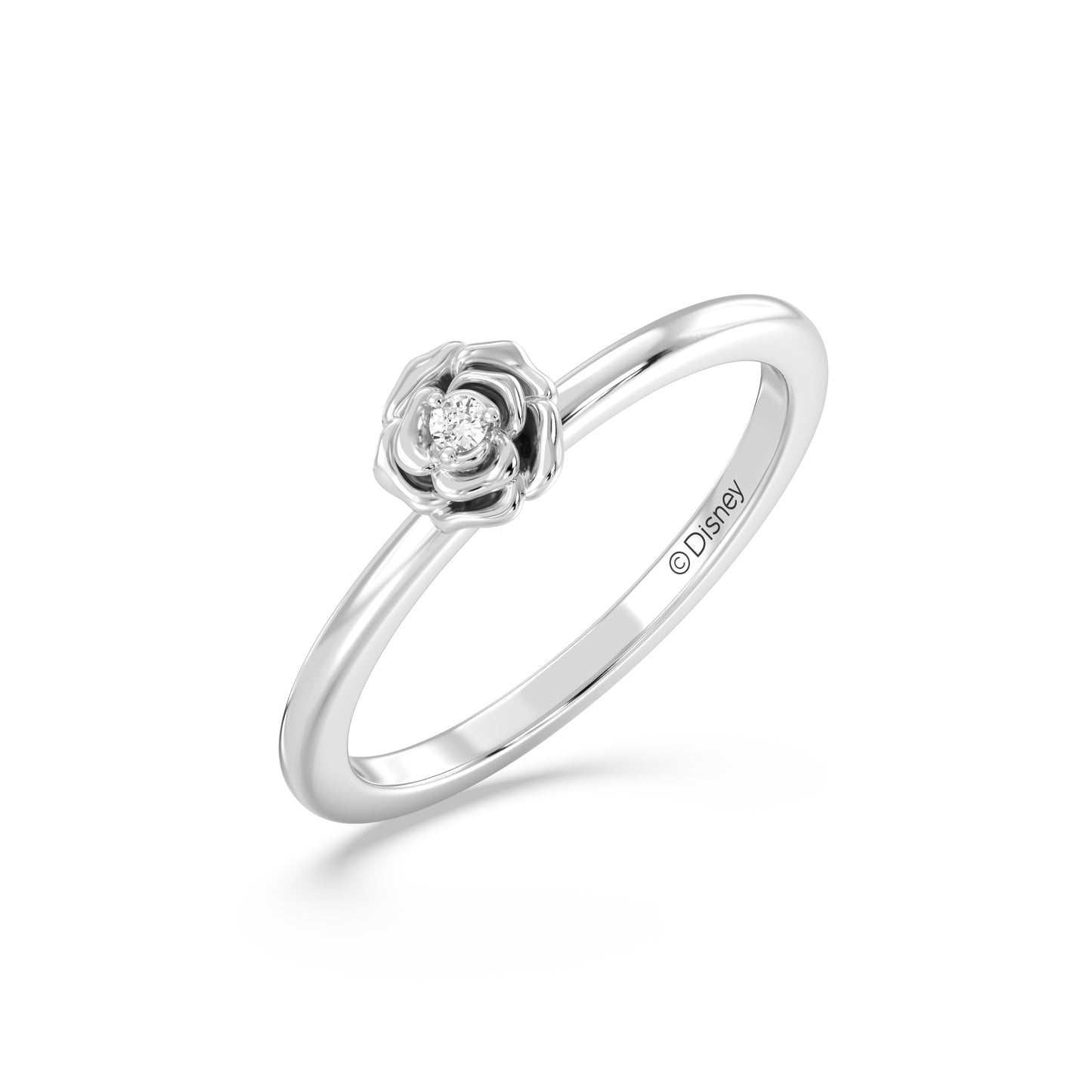 Enchanted Disney Fine Jewelry Sterling Silver with 1/20 CTTW Diamonds Belle Ring