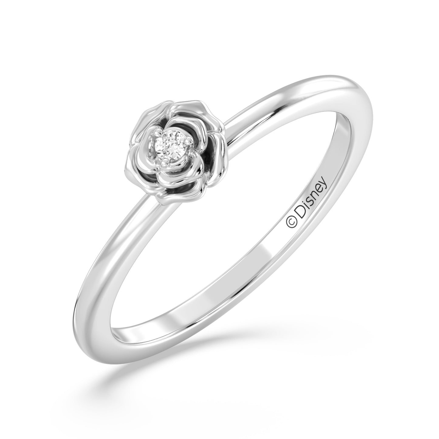 Enchanted Disney Fine Jewelry Sterling Silver with 1/20 CCTW Diamonds, Disney Princess Belle Ring
