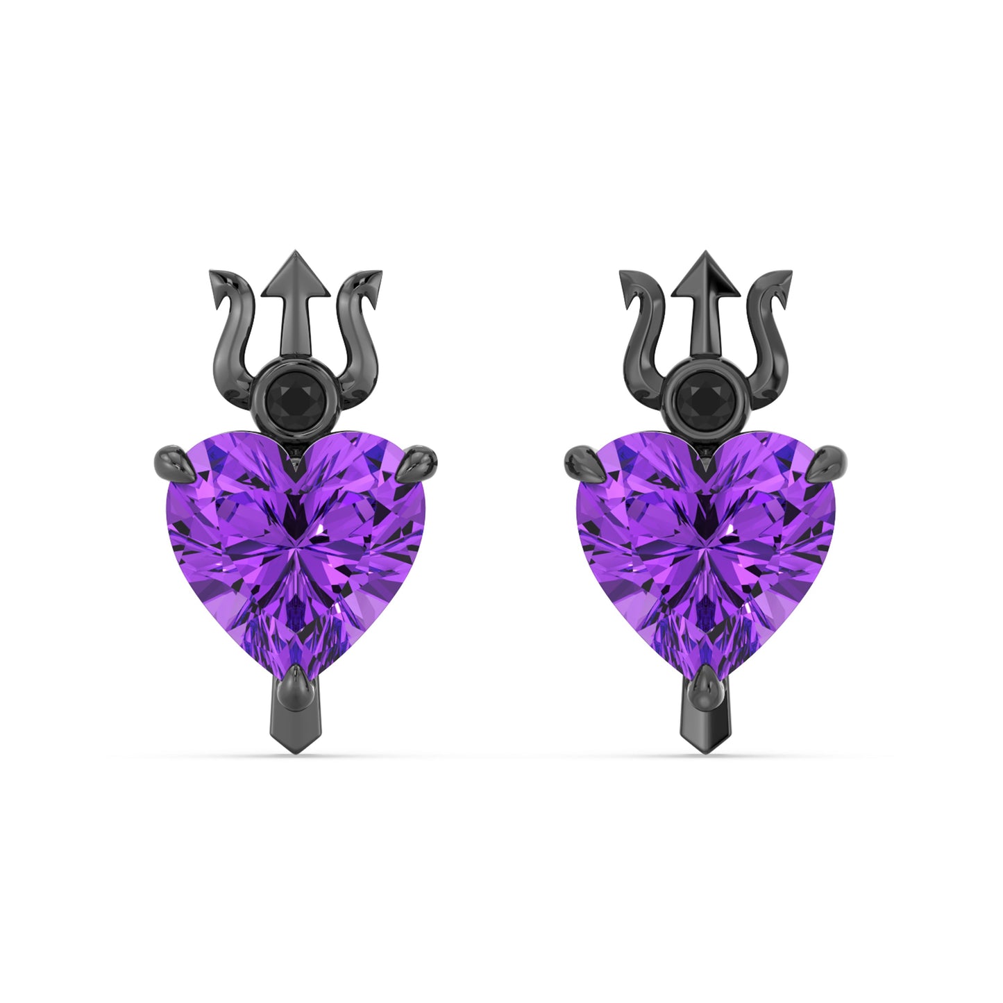 Enchanted Disney Fine Jewelry Black Rhodium over Sterling Silver with Diamond Accents and Heart Shaped Amethyst, Disney Villain Ursula Earrings