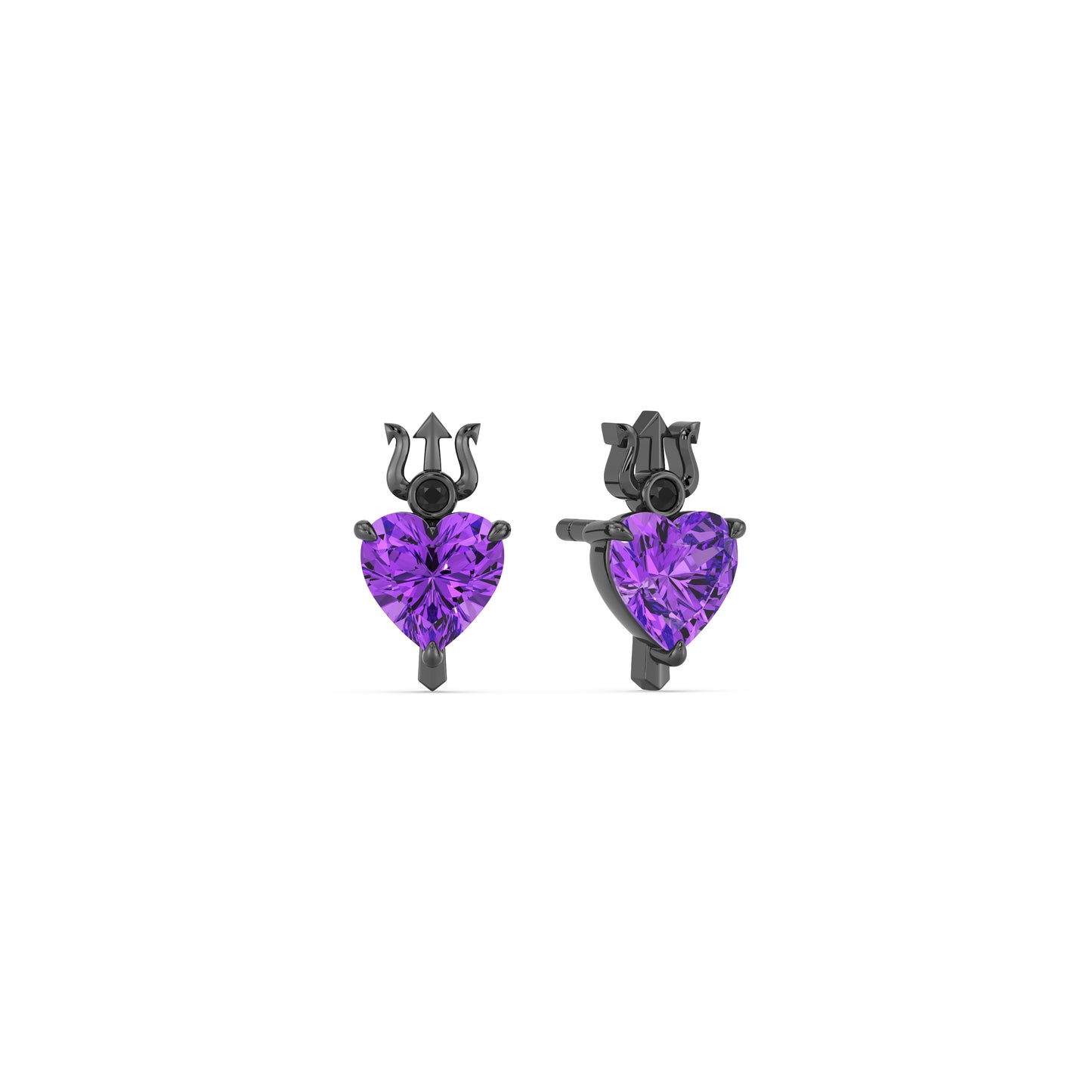 Enchanted Disney Fine Jewelry Black Rhodium over Sterling Silver with Diamond Accents and Heart Shaped Amethyst Ursula Earrings
