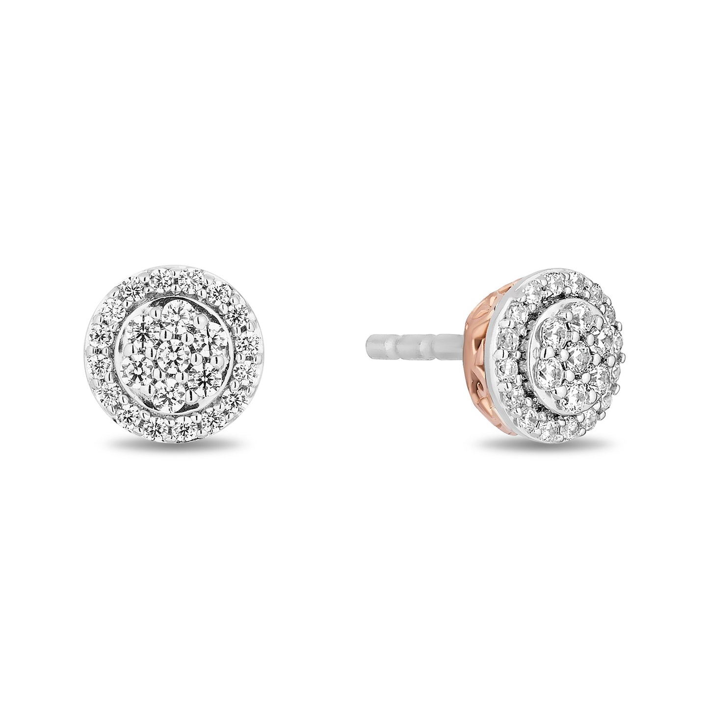 Enchanted Disney Fine Jewelry Sterling Silver and 10K Rose Gold with 1/6 CTTW Diamonds Belle Stud Earrings