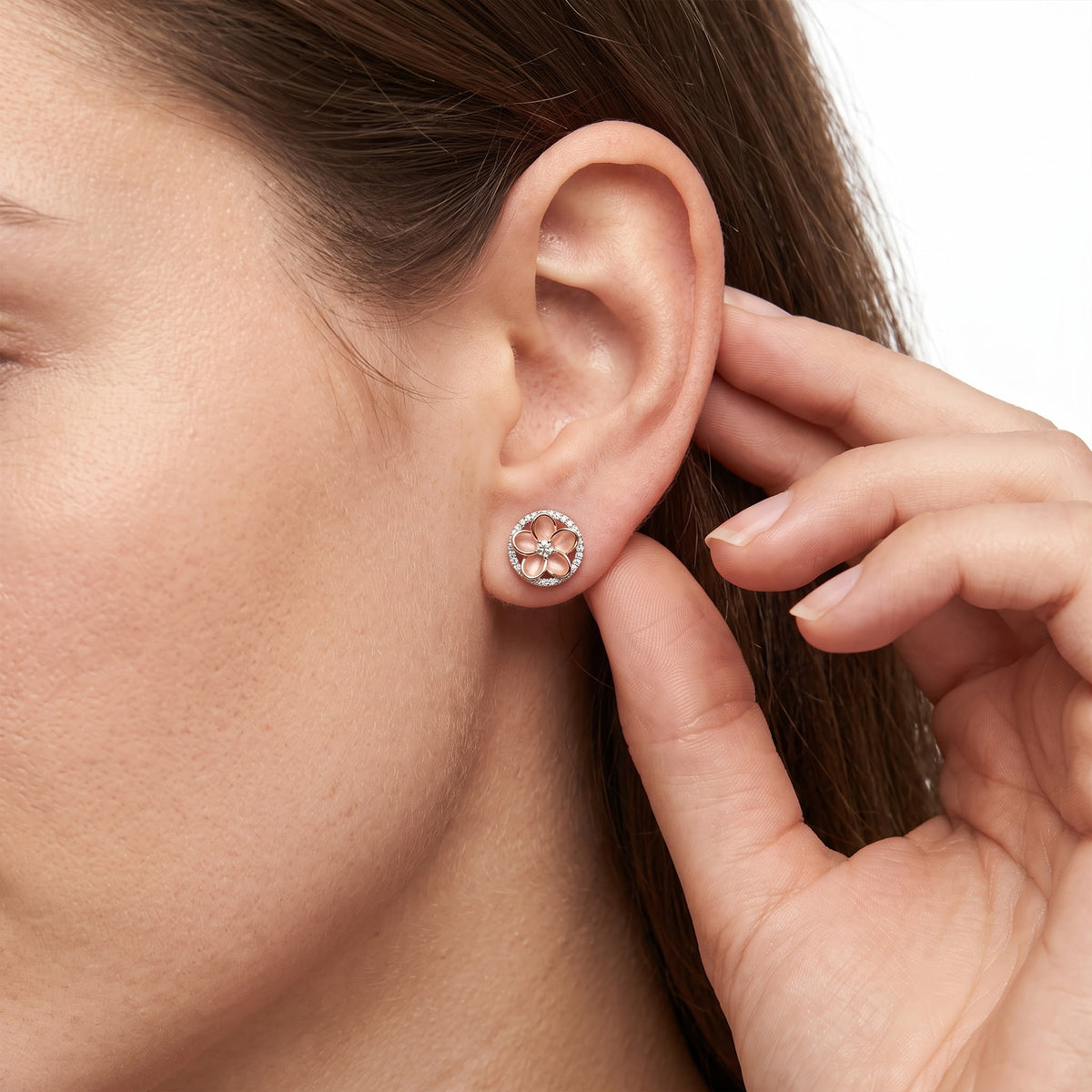 Enchanted Disney Fine Jewelry 14K Rose Gold Over Sterling Silver with 1/5 CTTW Diamonds Moana Earrings