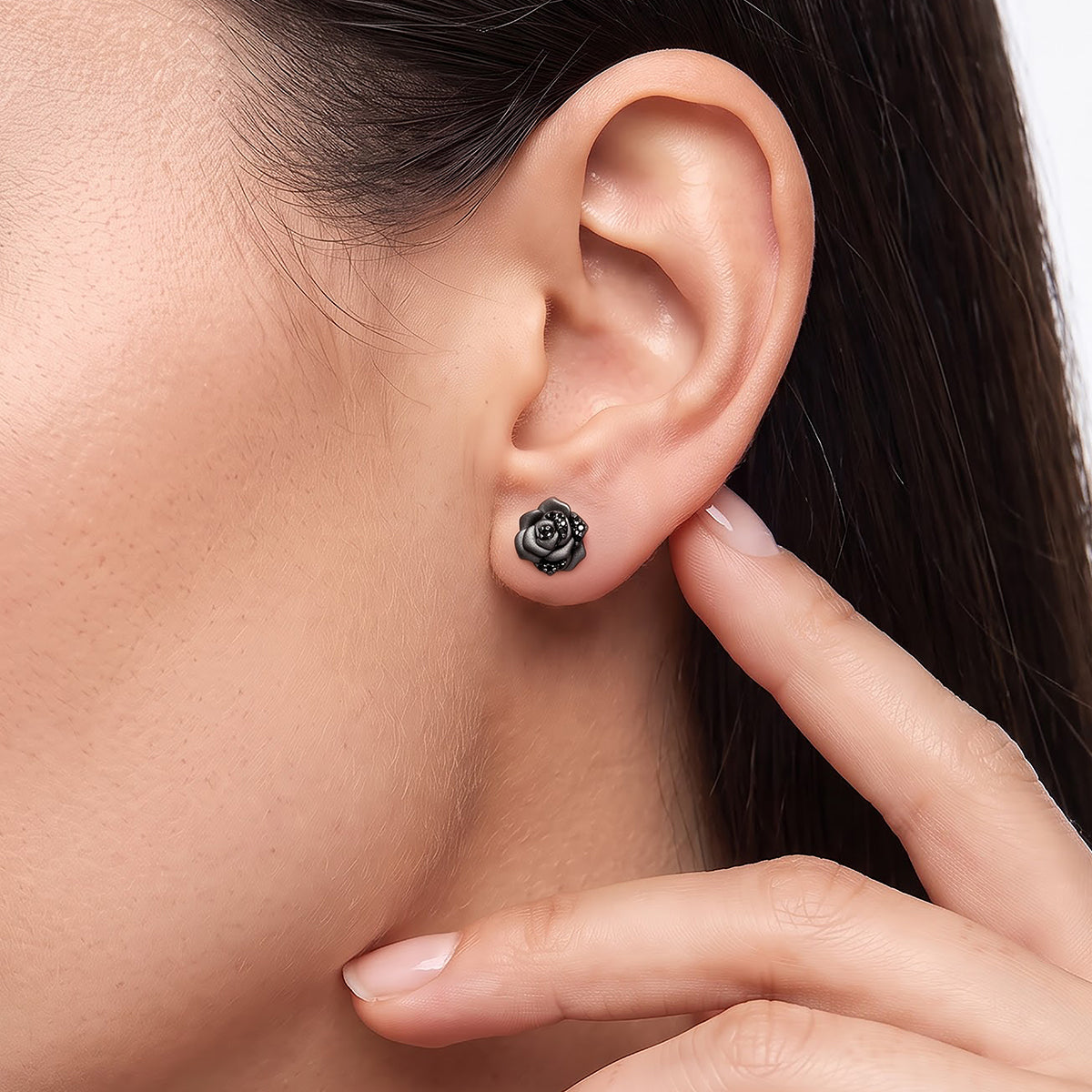 Enchanted Disney Fine Jewelry Black Rhodium Over Sterling Silver with 1/6 CTTW Black Diamonds Maleficent Rose Stud Earrings