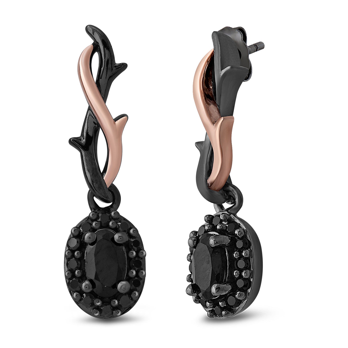 Enchanted Disney Fine Jewelry 14K Rose Gold and Black Rhodium over Sterling Silver with 1/5 CTTW Diamonds and Black Onyx Maleficent Earring