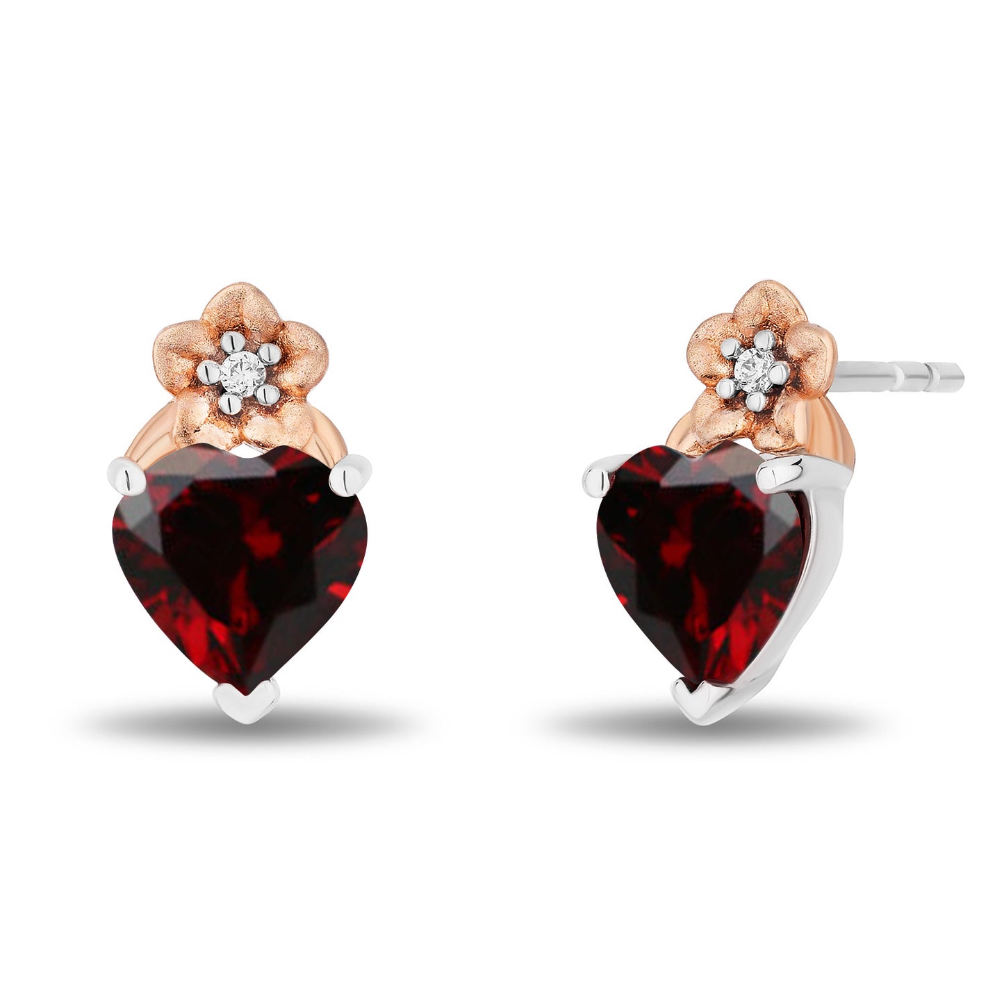 Enchanted Disney Fine Jewelry 14K Rose Gold Over Sterling Silver and 1/20 CTTW Diamonds and Garnet Snow White Heart Earrings