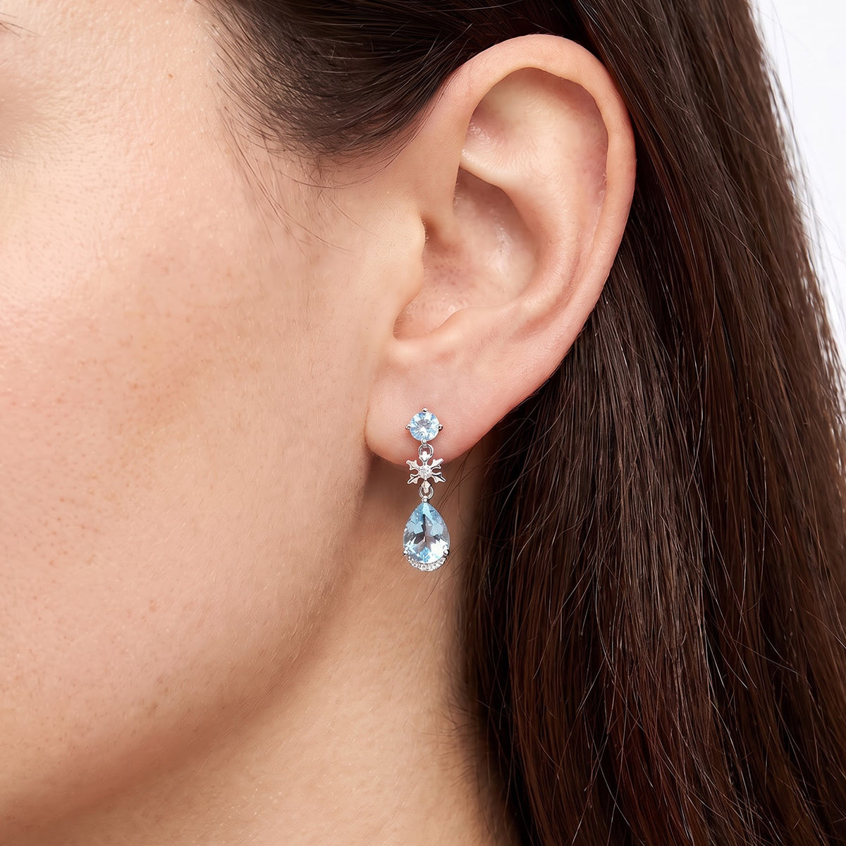 Enchanted Disney Fine Jewelry Sterling Silver with White Topaz and Sky Blue Topaz Elsa Snowflake Earrings