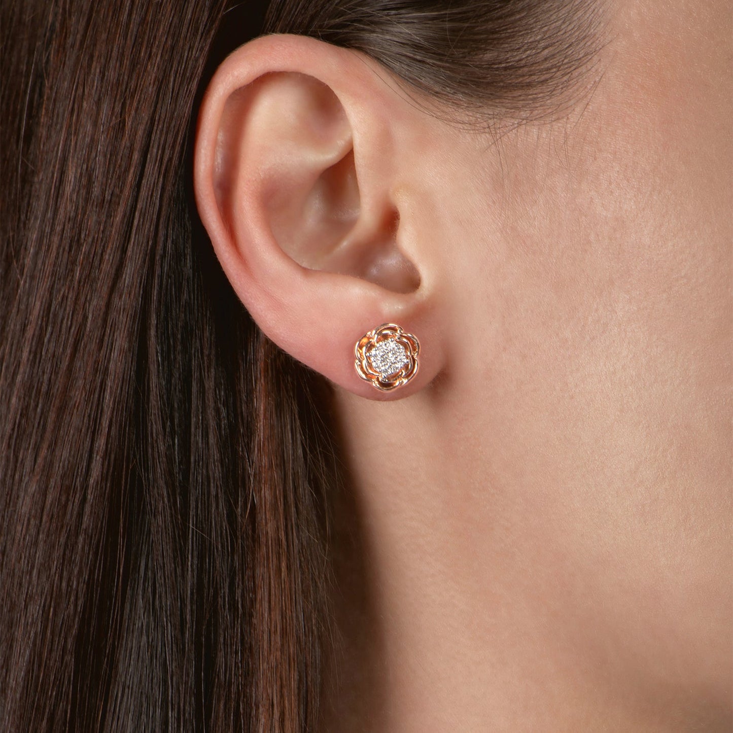 Enchanted Disney Fine Jewelry 14K Rose Gold over Sterling Silver 1/5 CTTW Belle Rose Stud Earrings