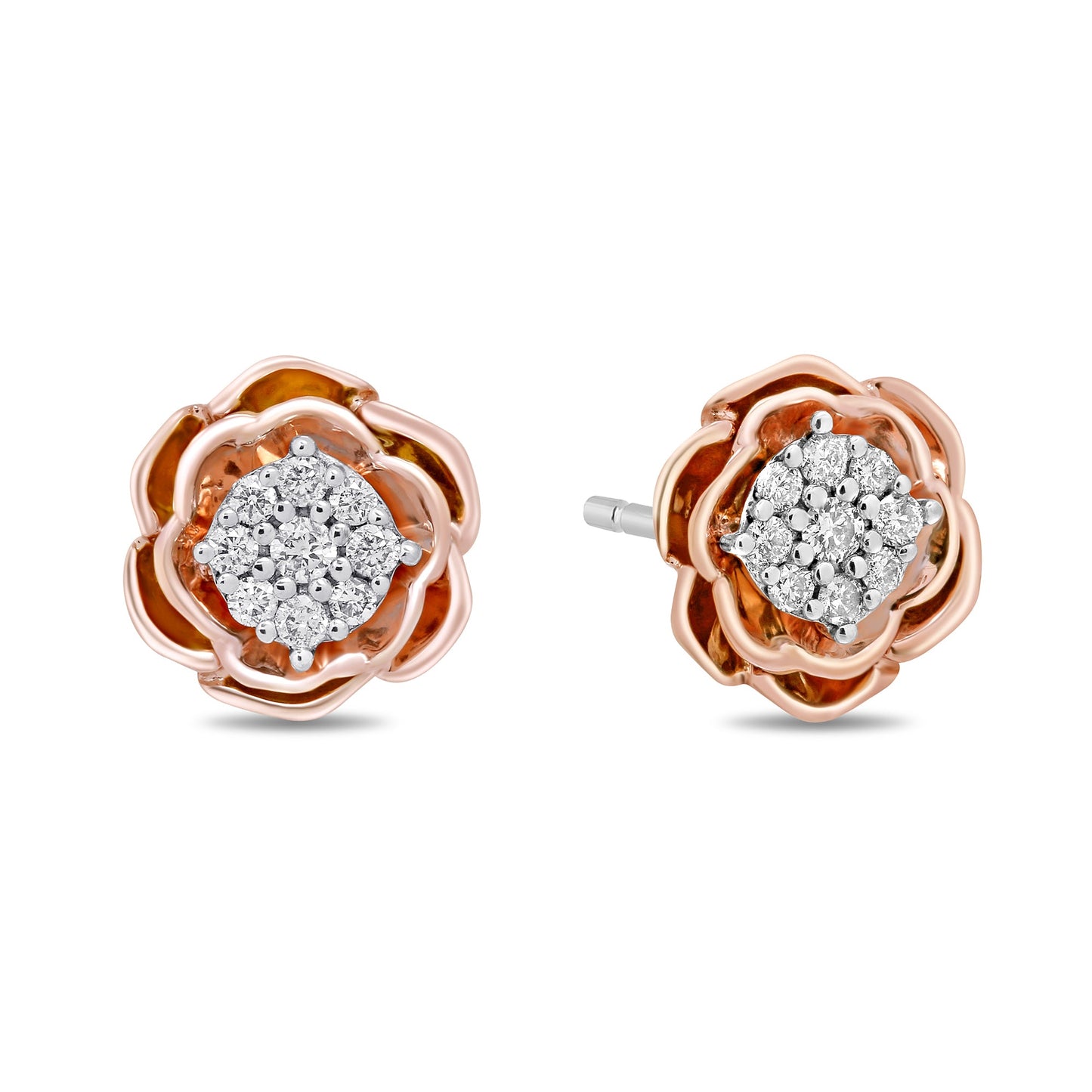 Enchanted Disney Fine Jewelry 14K Rose Gold over Sterling Silver 1/5 CTTW Belle Rose Stud Earrings