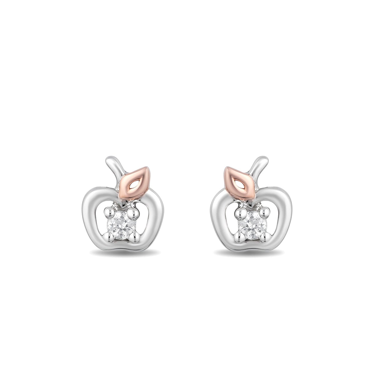 Enchanted Disney Fine Jewelry 14K Rose Gold Over Sterling Silver White Round 1/20 CTTW Diamond Snow White Stud Earrings