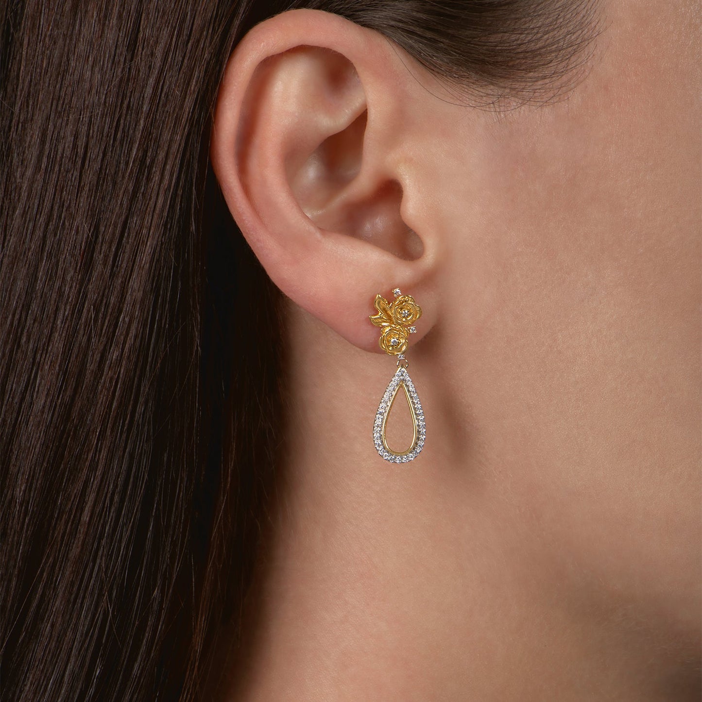 Enchanted Disney Fine Jewelry 14K Yellow Gold Over Sterling Silver with 1/4 CTTW Diamond Belle Dangle Earrings