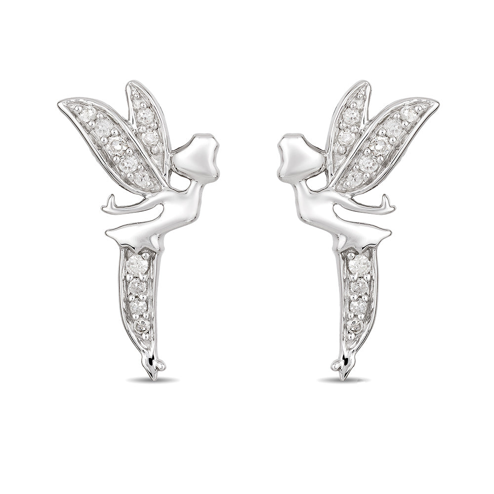 Disney Tinker Bell Inspired Diamond Earrings in Sterling Silver 1 10 CTTW Enchanted Disney Fine Jewelry