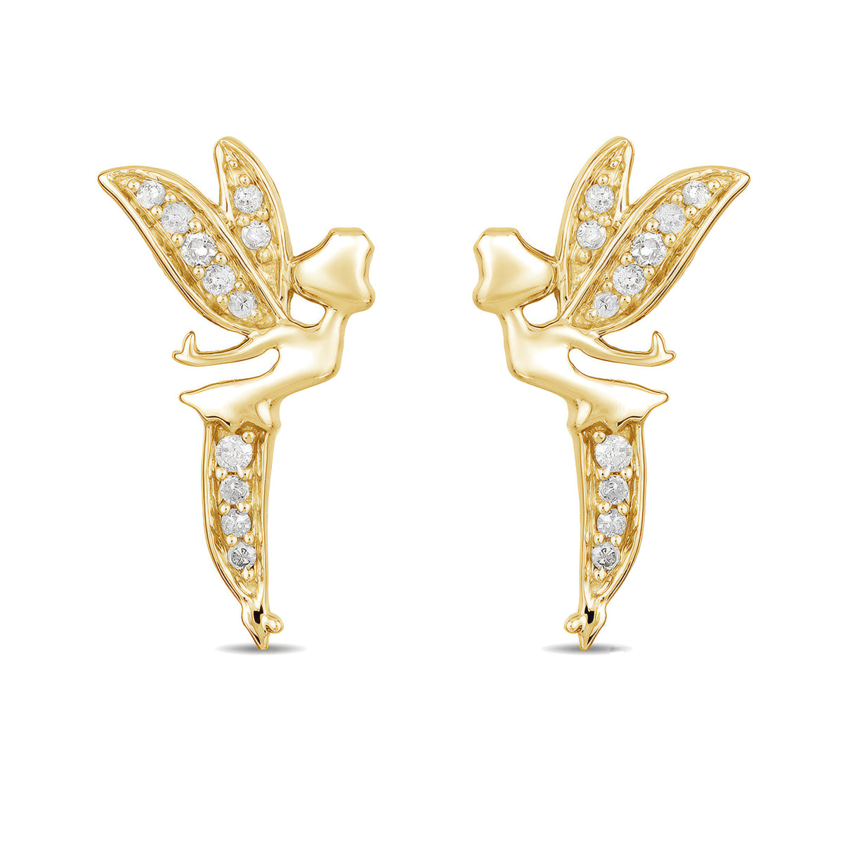 Enchanted Disney Fine Jewelry 14K Yellow Gold Over Sterling Silver 1/10 CTTW Tinker Disney's Bell Earrings