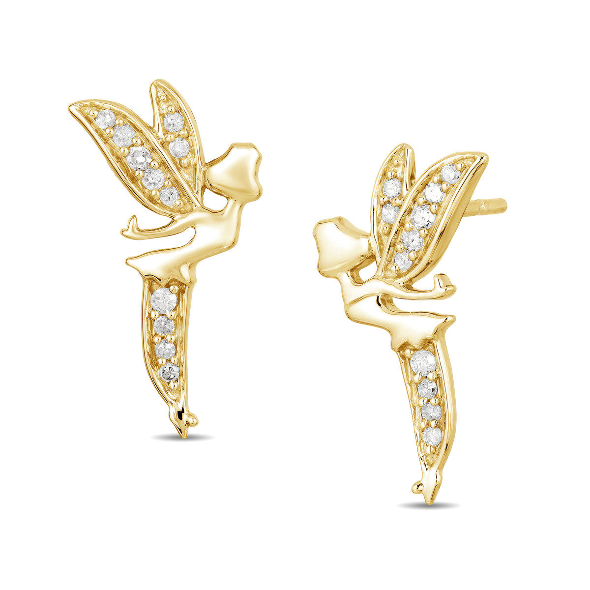 Enchanted Disney Fine Jewelry 14K Yellow Gold Over Sterling Silver 1/10 CTTW Tinker Disney's Bell Earrings