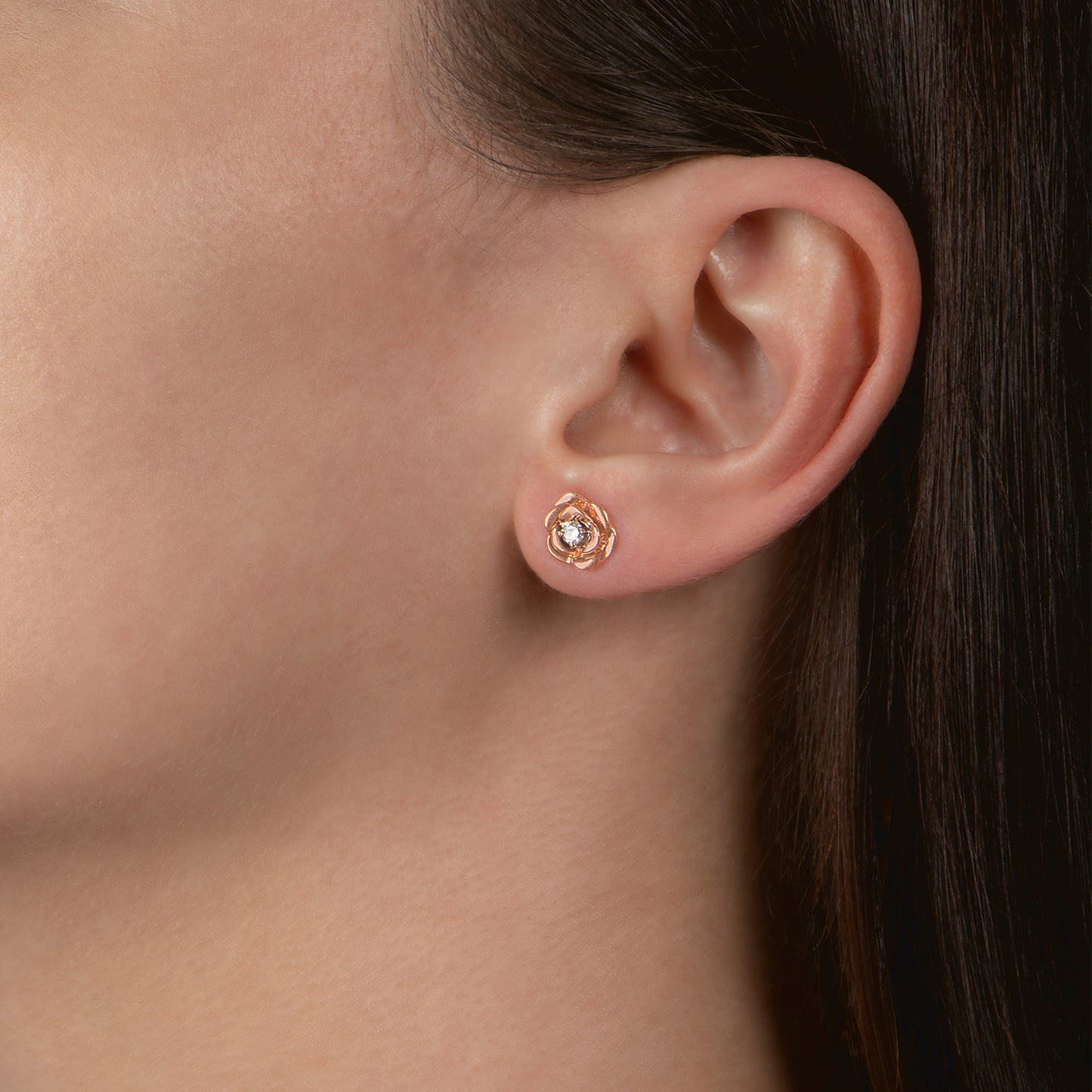 Enchanted Disney Fine Jewelry 10K Rose Gold with 1/10 CTTW Belle Stud Earrings