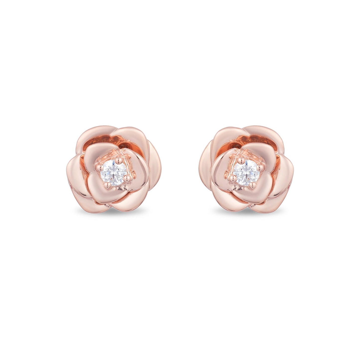Enchanted Disney Fine Jewelry 10K Rose Gold with 1/10 CTTW Belle Stud Earrings