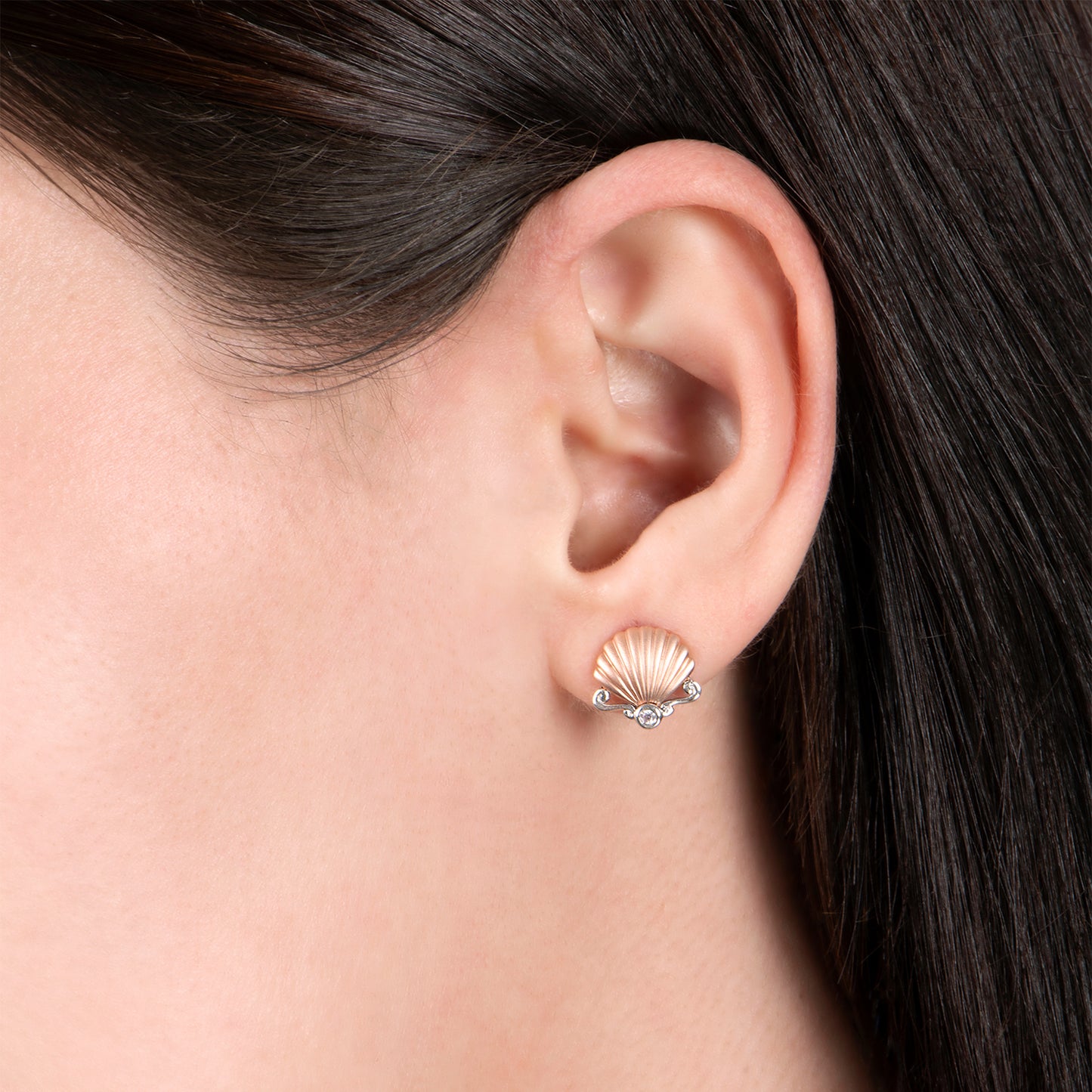 Enchanted Disney Fine Jewelry 14K Rose Gold over Sterling Silver with Diamond Accents, Disney's Ariel Shell Stud Earrings
