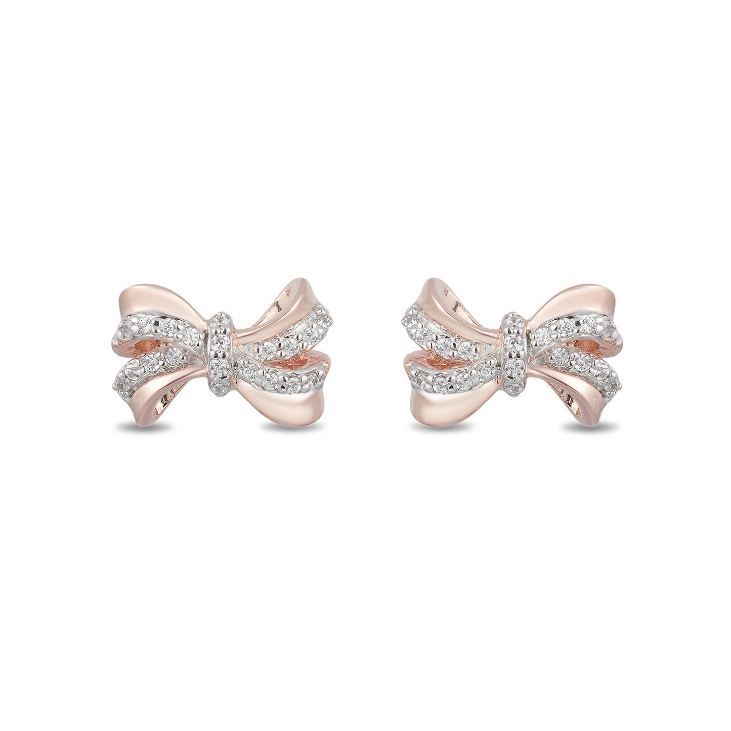 Enchanted Disney Fine Jewelry 10K Rose Gold 1/10 CTTW Snow White Bow Earrings