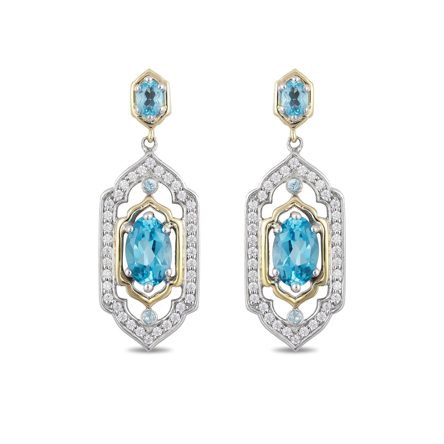 Enchanted Disney Fine Jewelry Sterling Silver and 10K Yellow Gold with 1/5 CTTW Diamond and Swiss Blue Topaz Jasmine Earrings