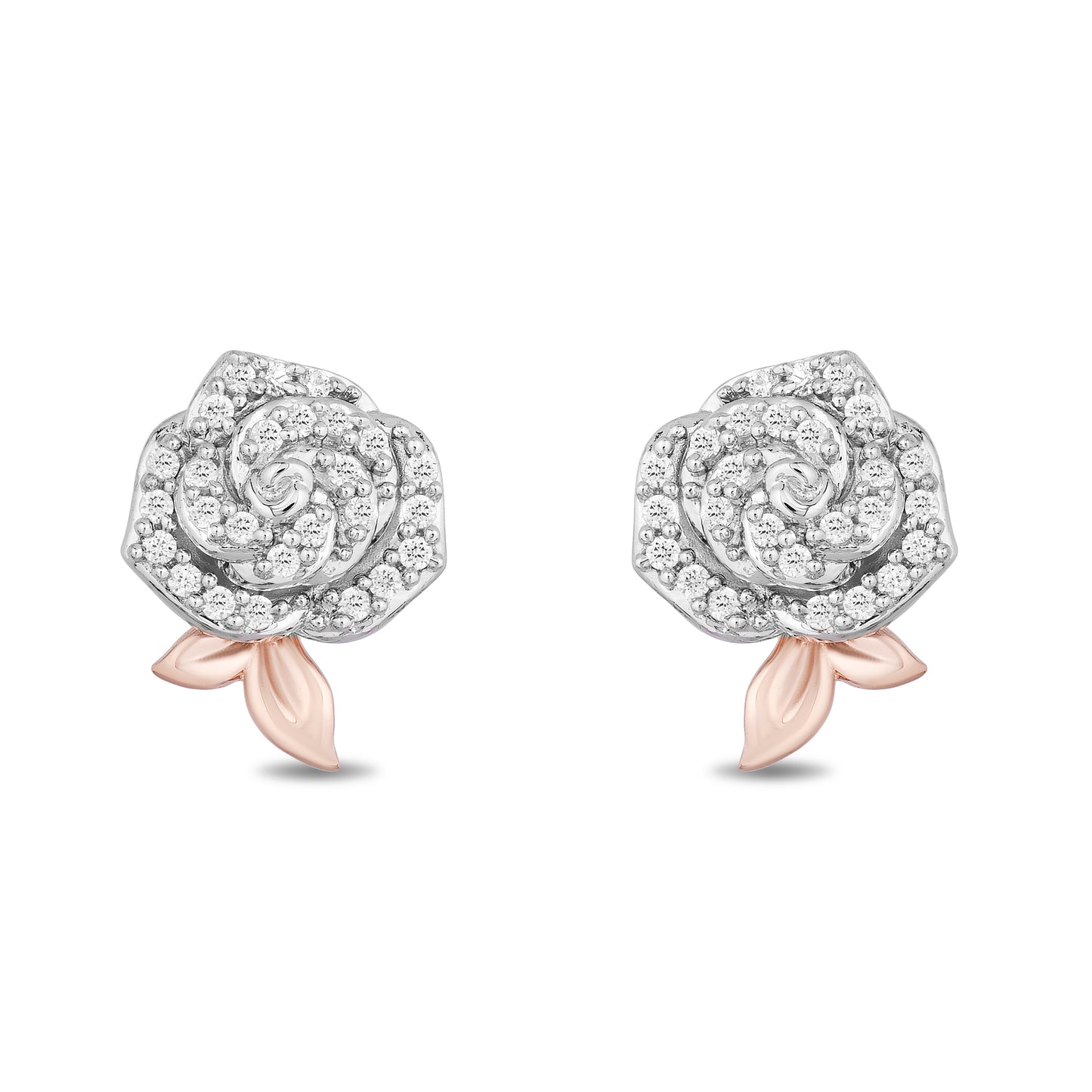 Enchanted Disney Fine Jewelry Sterling Silver and 10K Rose Gold with 1/5 CTTW Diamond Belle Earrings