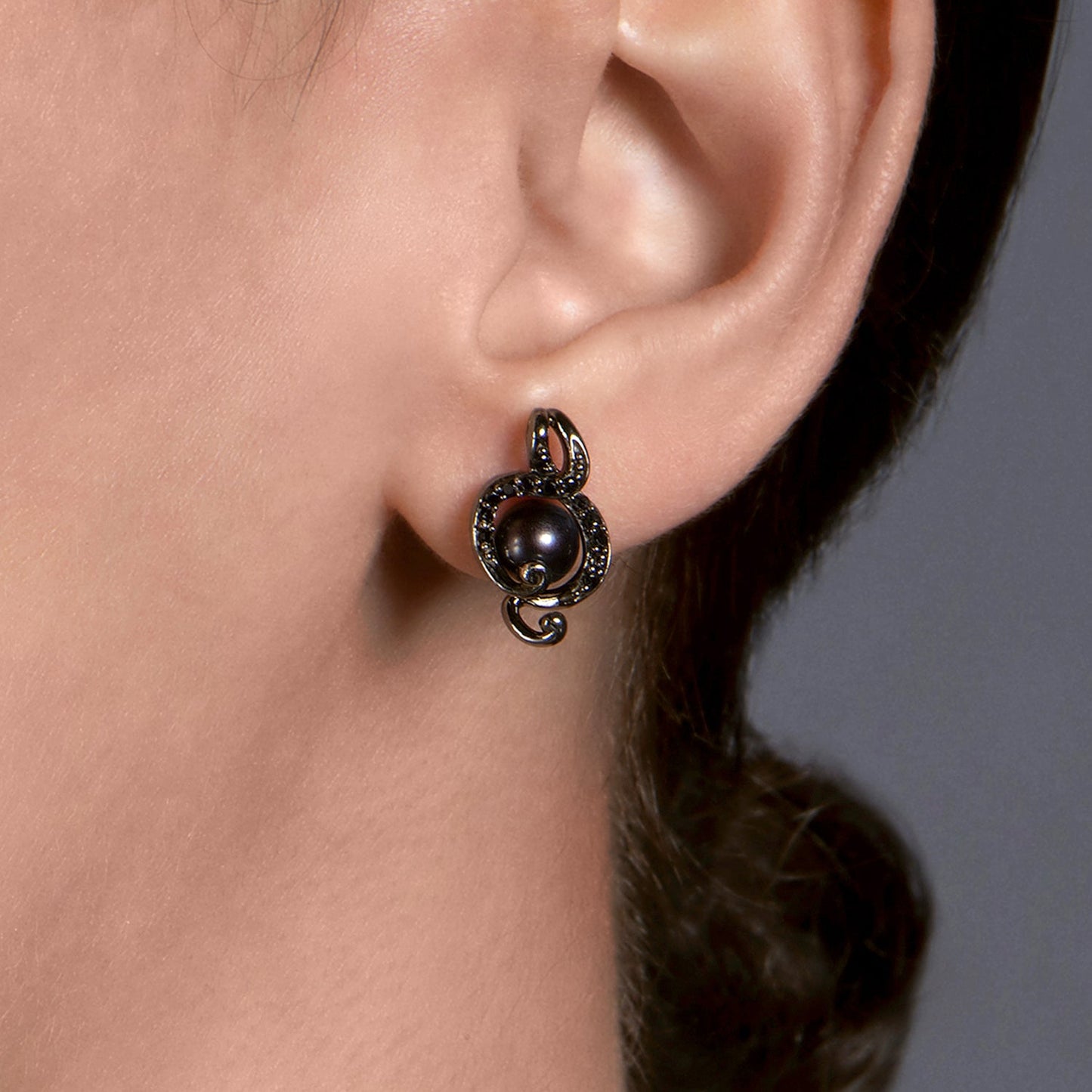 Enchanted Disney Fine Jewelry Black Rhodium over Sterling Silver with 1/5 CTTW Black Diamond and Round Pearl Ursula Earrings