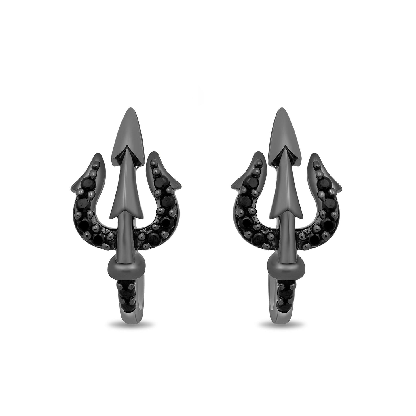 Enchanted Disney Fine Jewelry Black Rhodium Over Sterling Silver with 1/6 CTTW Black Diamond, Disney's Ursula Trident Earrings