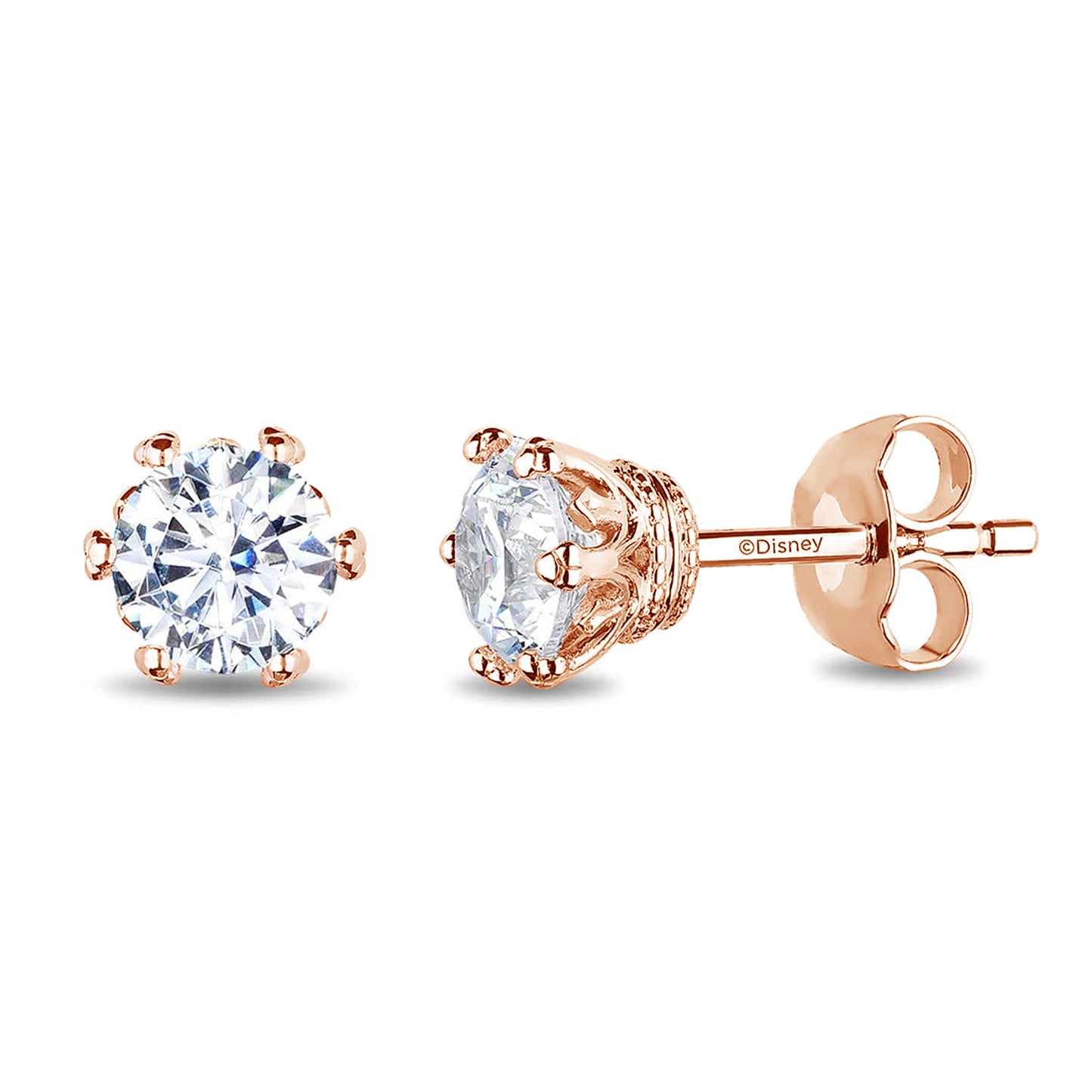 Enchanted Disney Fine Jewelry 14K Rose Gold over Sterling Silver with 1/3 CTTW Lab Grown Diamond, Majestic Princess Solitaire Earrings