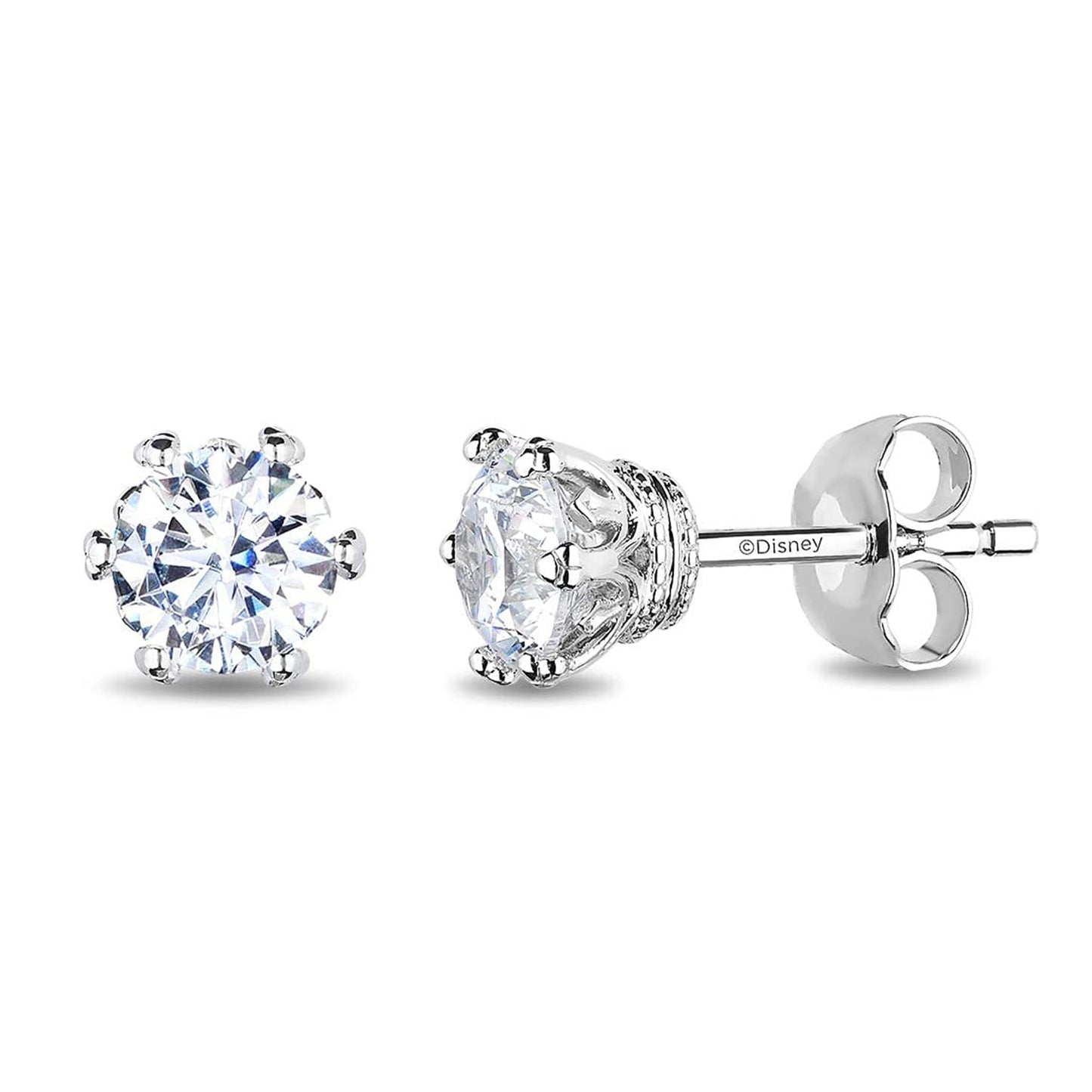 Enchanted Disney Fine Jewelry Sterling Silver with 1/3 CTTW Lab Grown Diamond, Majestic Princess Solitaire Earrings