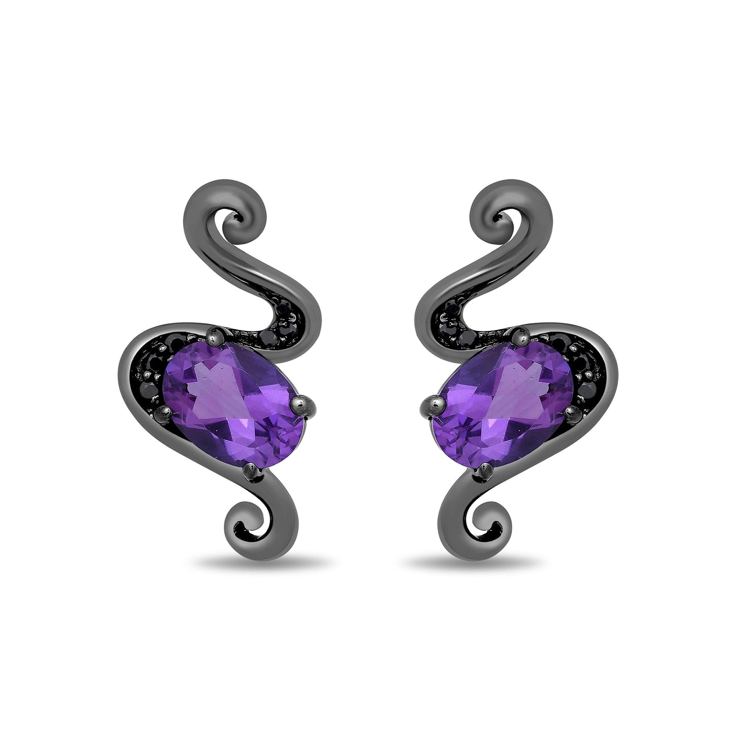 Enchanted Disney Fine Jewelry Black Rhodium over Sterling Silver with 1/10 CTTW Black Diamond and Amethyst Ursula Earrings