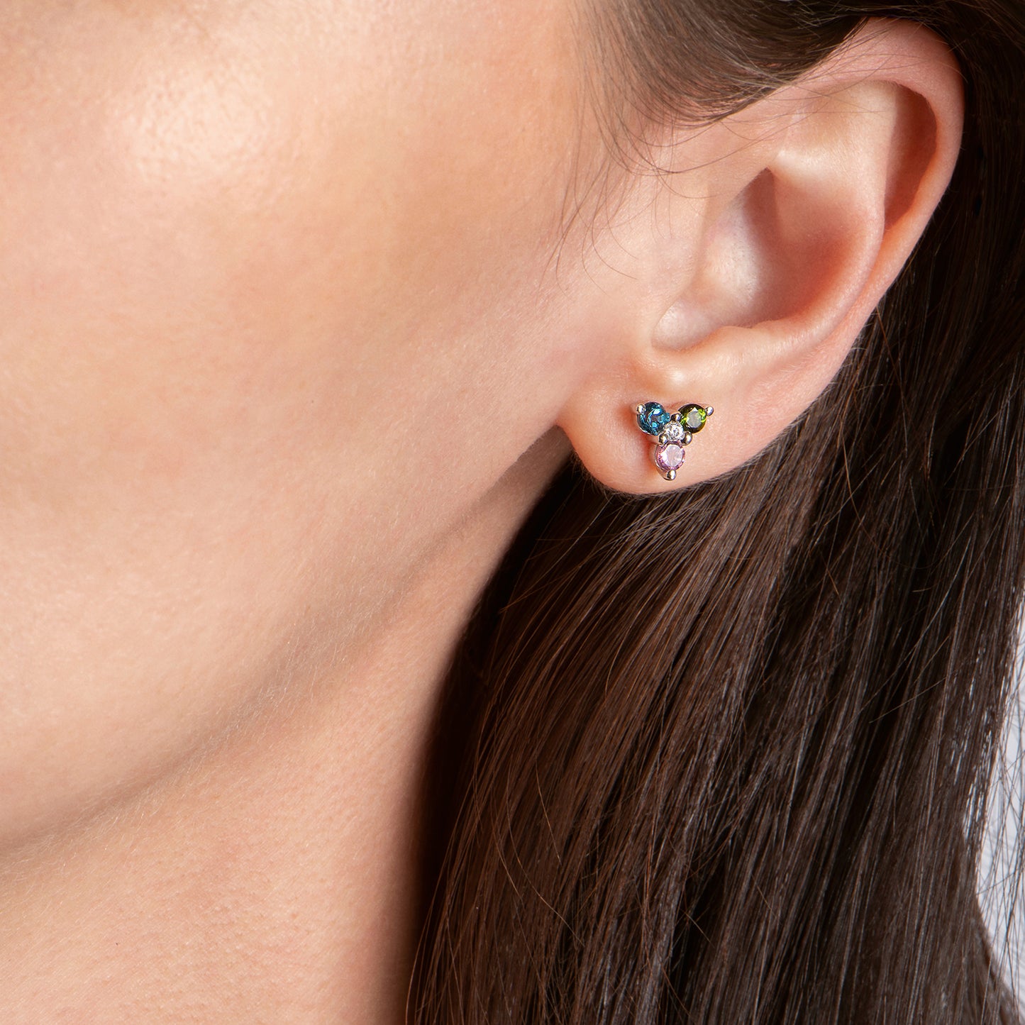 Enchanted Disney Fine Jewelry Sterling Silver 1/20 CTTW Diamonds with London Blue Topaz and  Pink and Green Tourmaline Aurora Fairy God Mother Stud Earrings