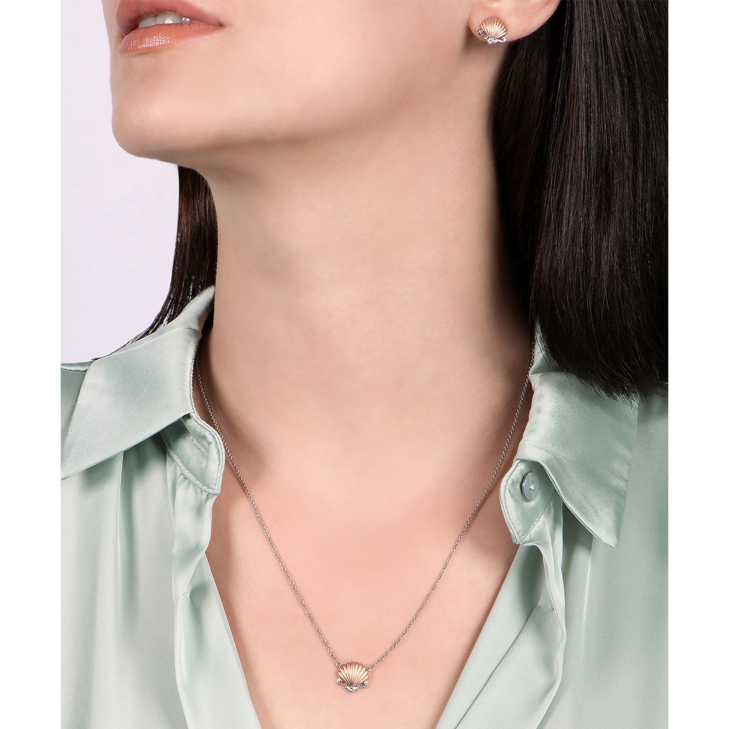 Enchanted Disney Fine Jewelry 14K Rose Gold over Sterling Silver with Diamond Accents, Disney's Ariel Shell Stud Earrings