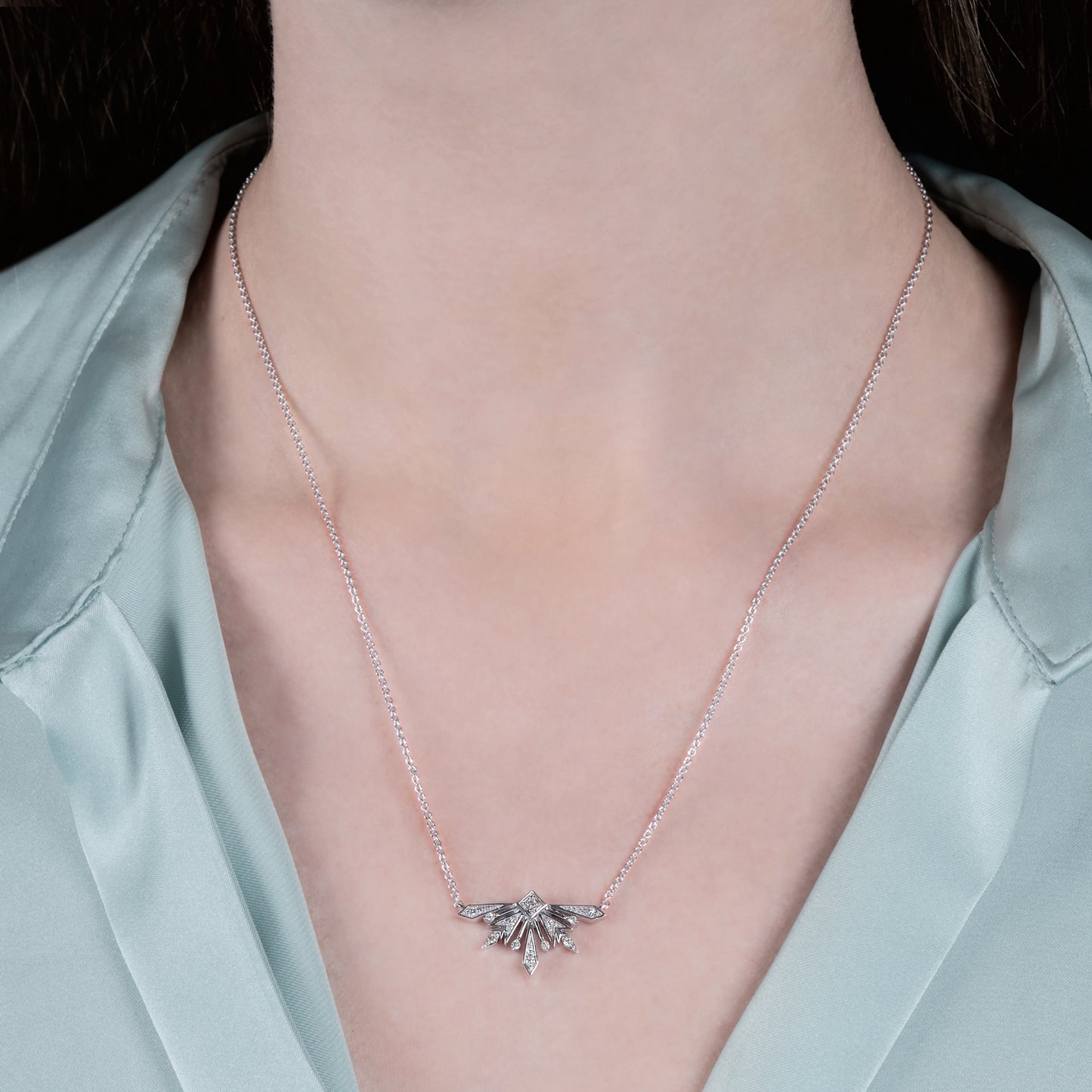 Enchanted Disney Fine Jewelry Sterling Silver with 1/6 CTTW Diamond Frozen 2 Elsa Snowflake Necklace