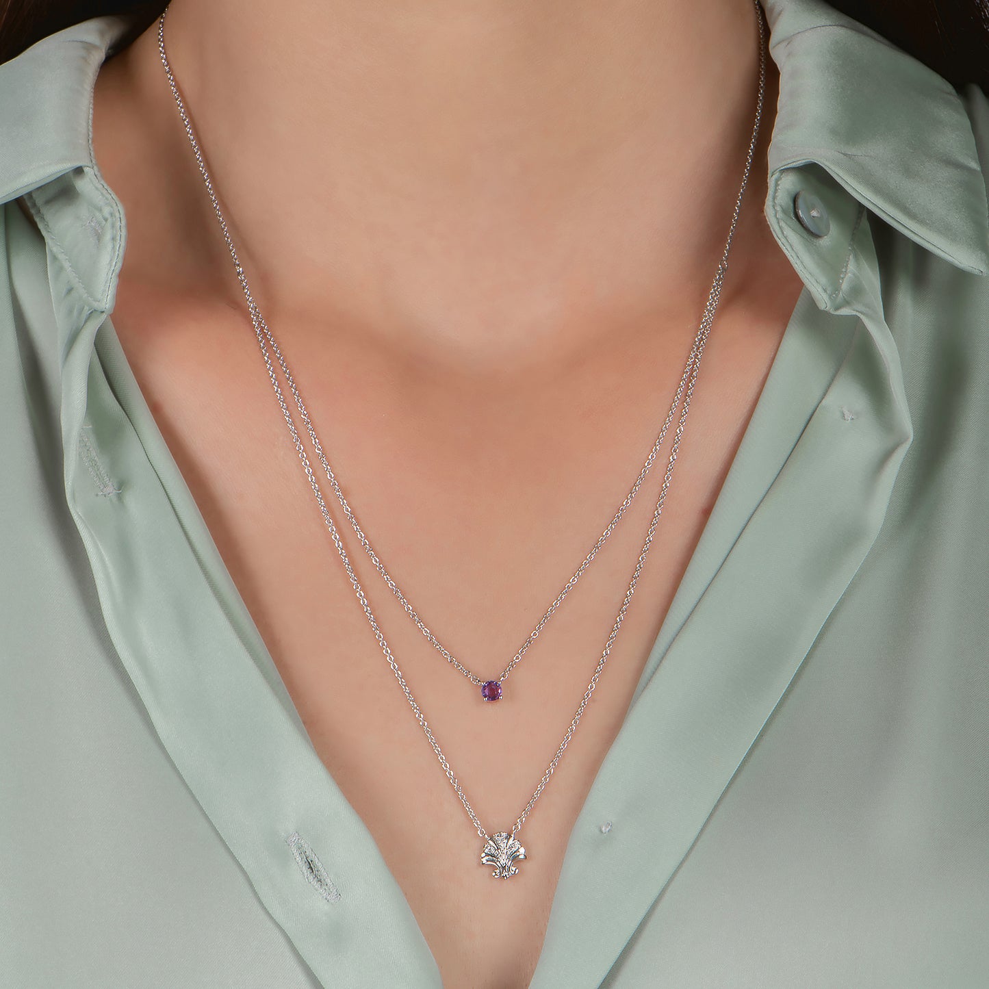 Enchanted Disney Fine Jewelry Sterling Silver with Diamond Accents and Amethyst, Disney's Ariel Necklace