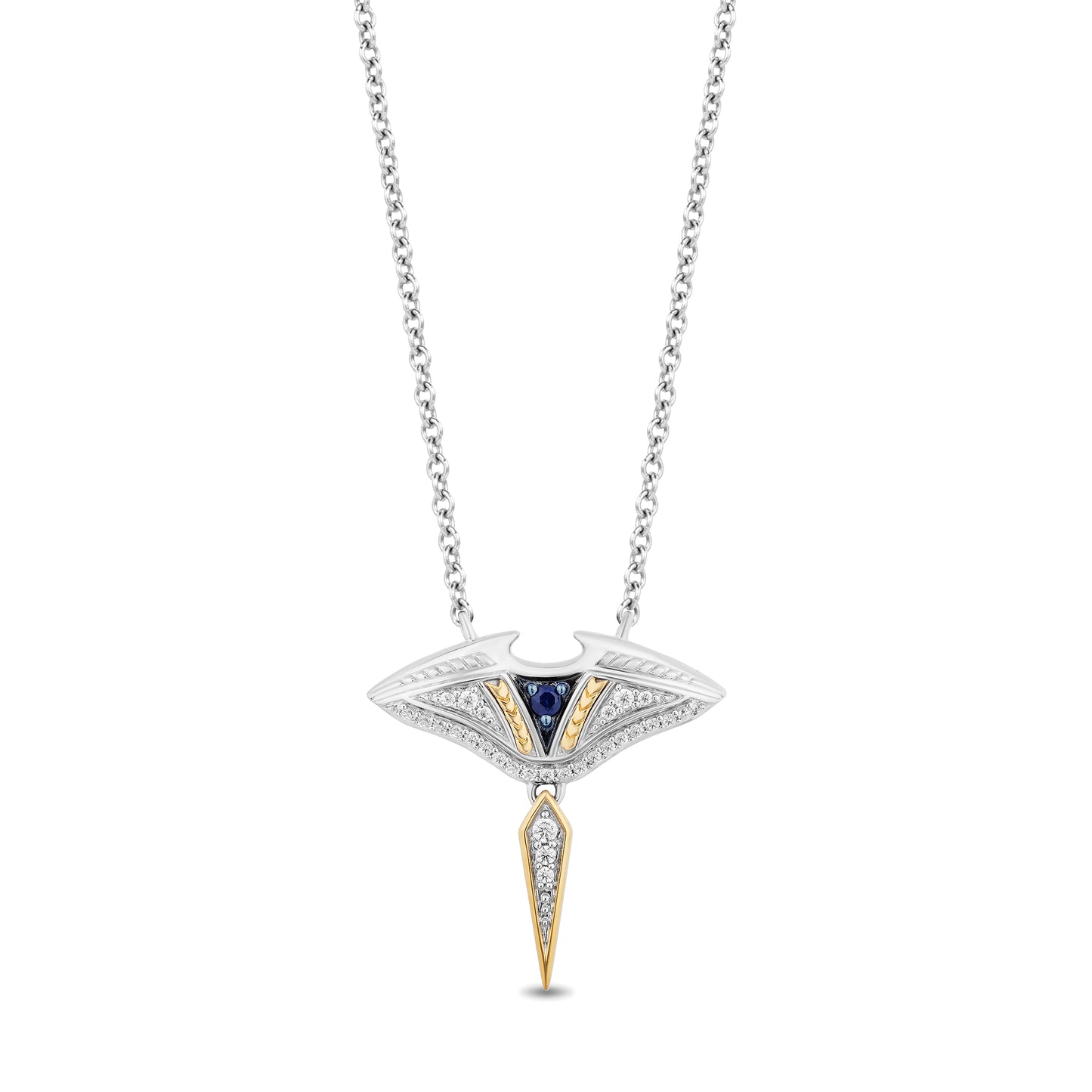 Enchanted Disney Fine Jewelry Sterling Silver and 10K Yellow Gold with 1/8 CTTW Diamonds and Blue Sapphire Moana Pendant Necklace