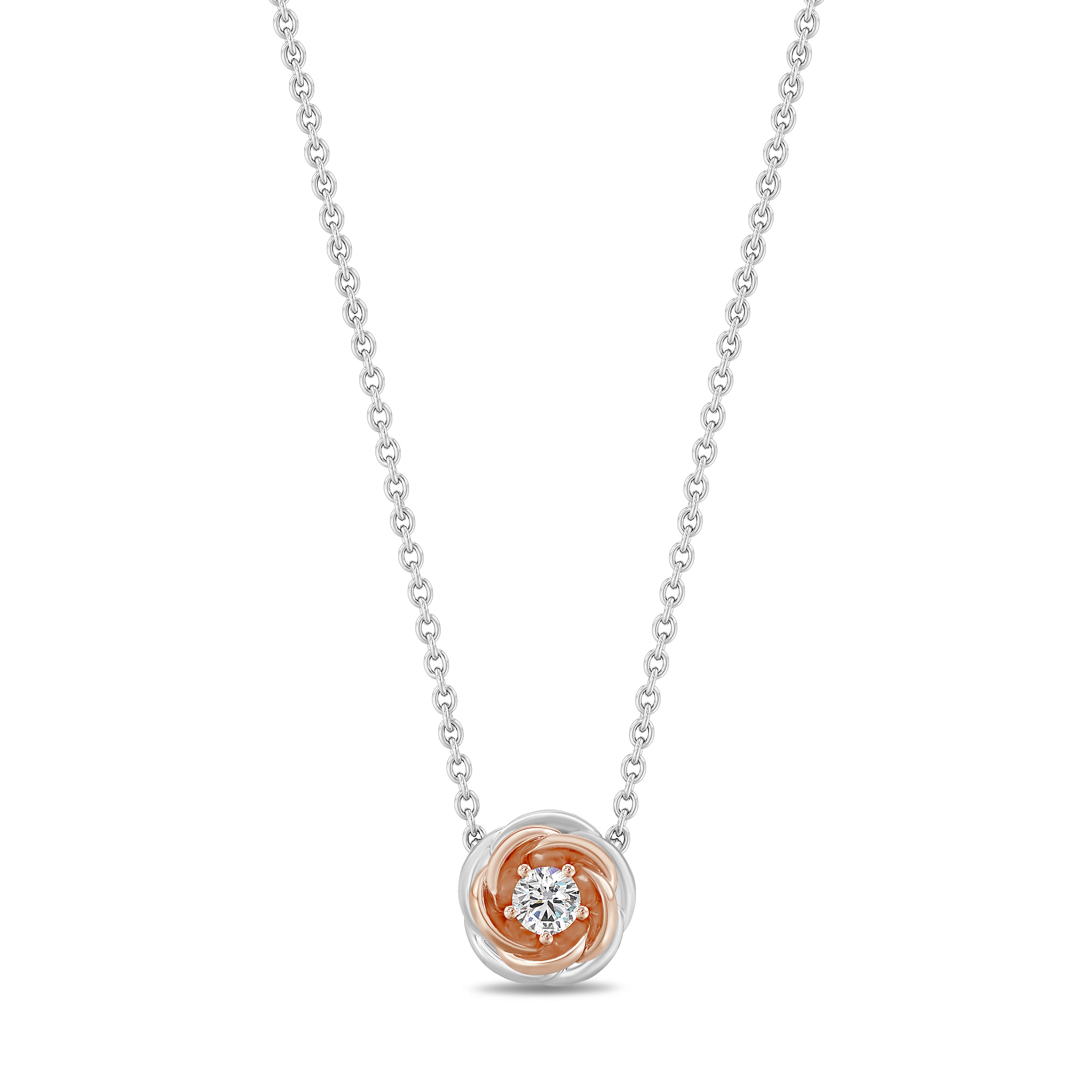 Enchanted Disney Fine Jewelry 14K Rose Gold over Sterling Silver with 1/4 CT.TW. Lab Grown Diamond Belle Rose Pendant Necklace