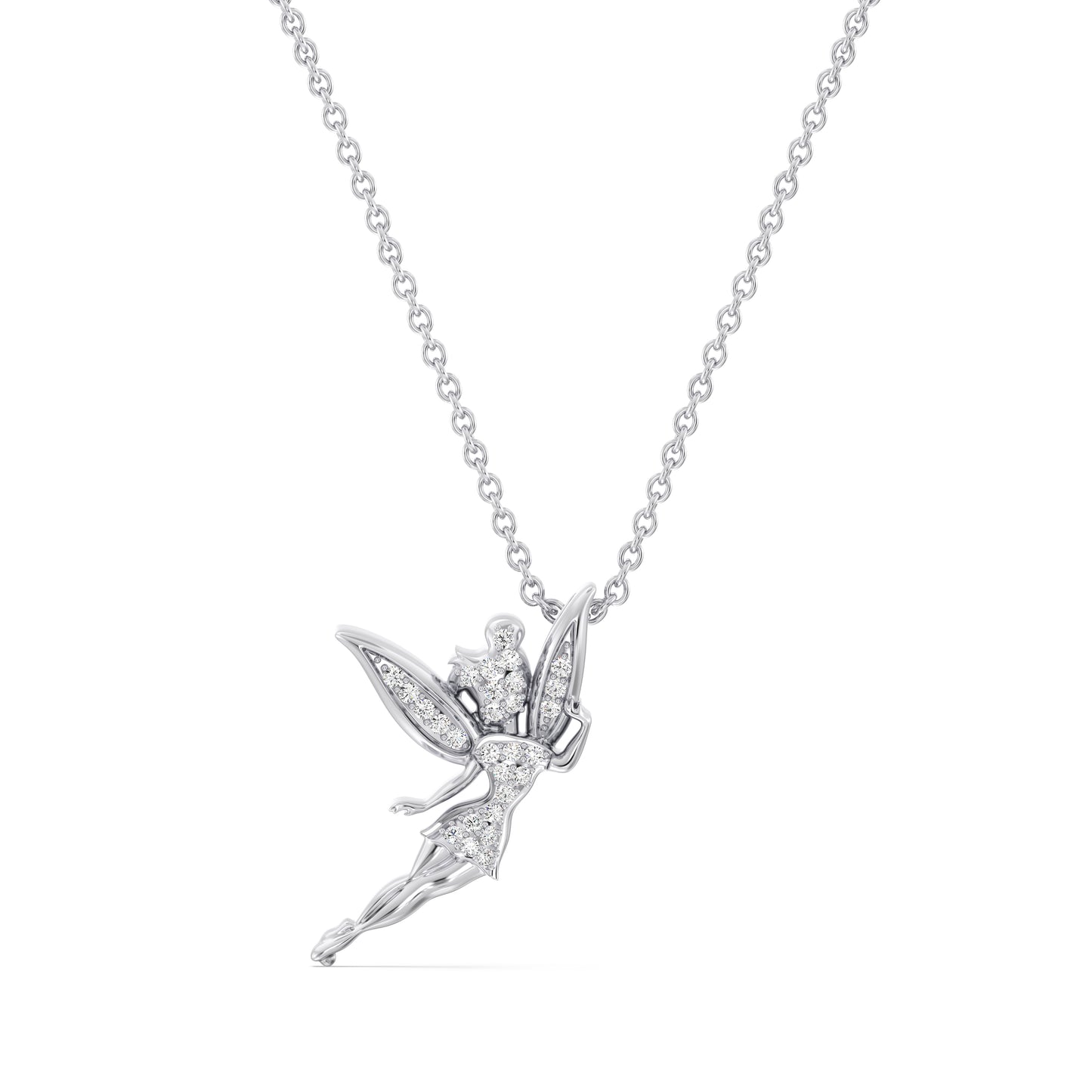 Enchanted Disney Fine Jewelry Sterling Silver with 1/8 CTTW Diamonds Tinker Bell Necklace