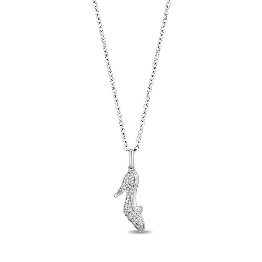 Enchanted Disney Fine Jewelry Sterling Silver with 1/6 CTTW Diamond Cinderella Necklace
